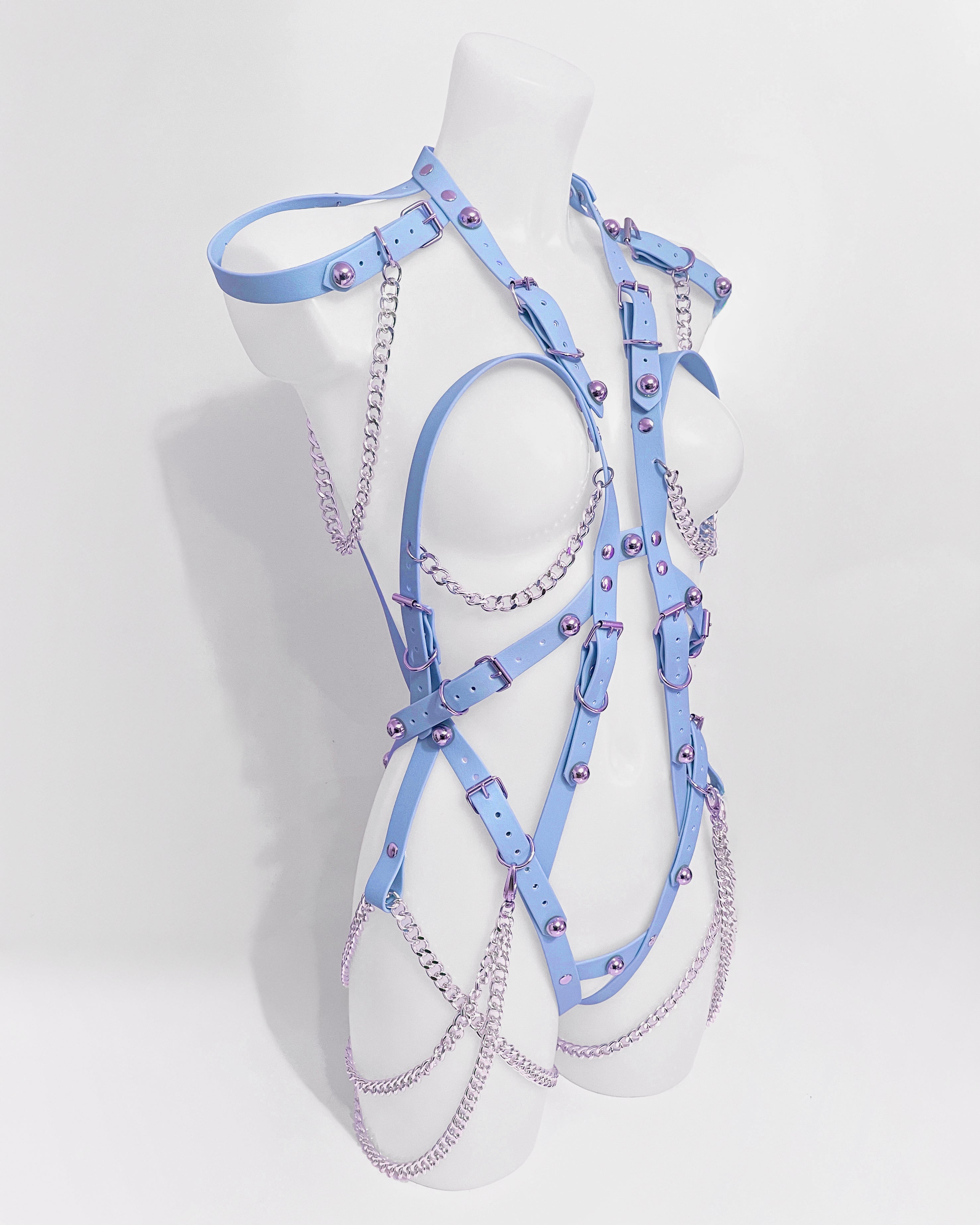 ATÉLIER JIVOMIR vegan bio strap lingerie club wear sky blue onesie