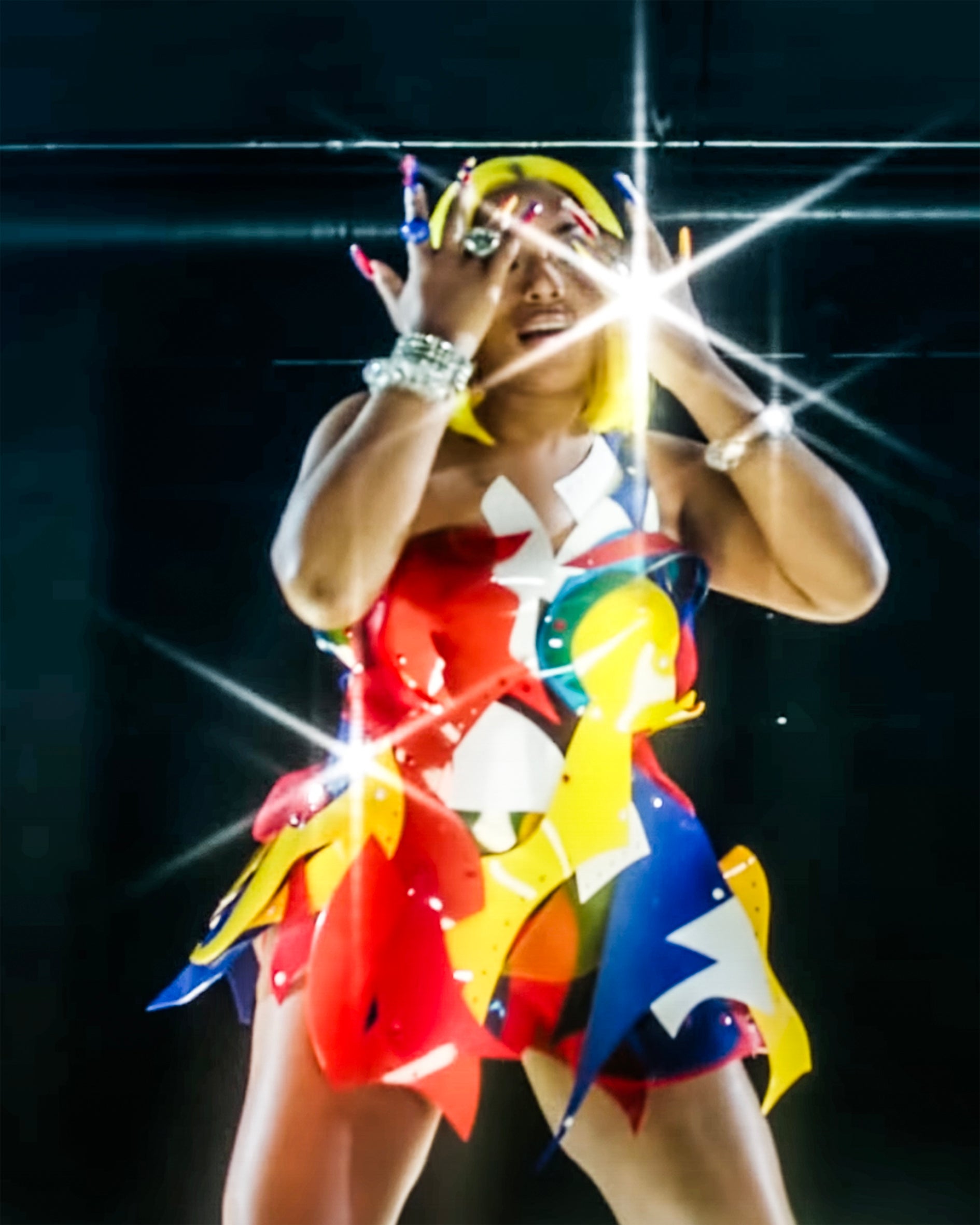 Steff London wearing Jivomir Domoustchiev Reimagineeverything dress Jivomir Domoustchiev Reimagneeverything Dress vegan vinyl wearable sculpture art reimagined future fashion couture