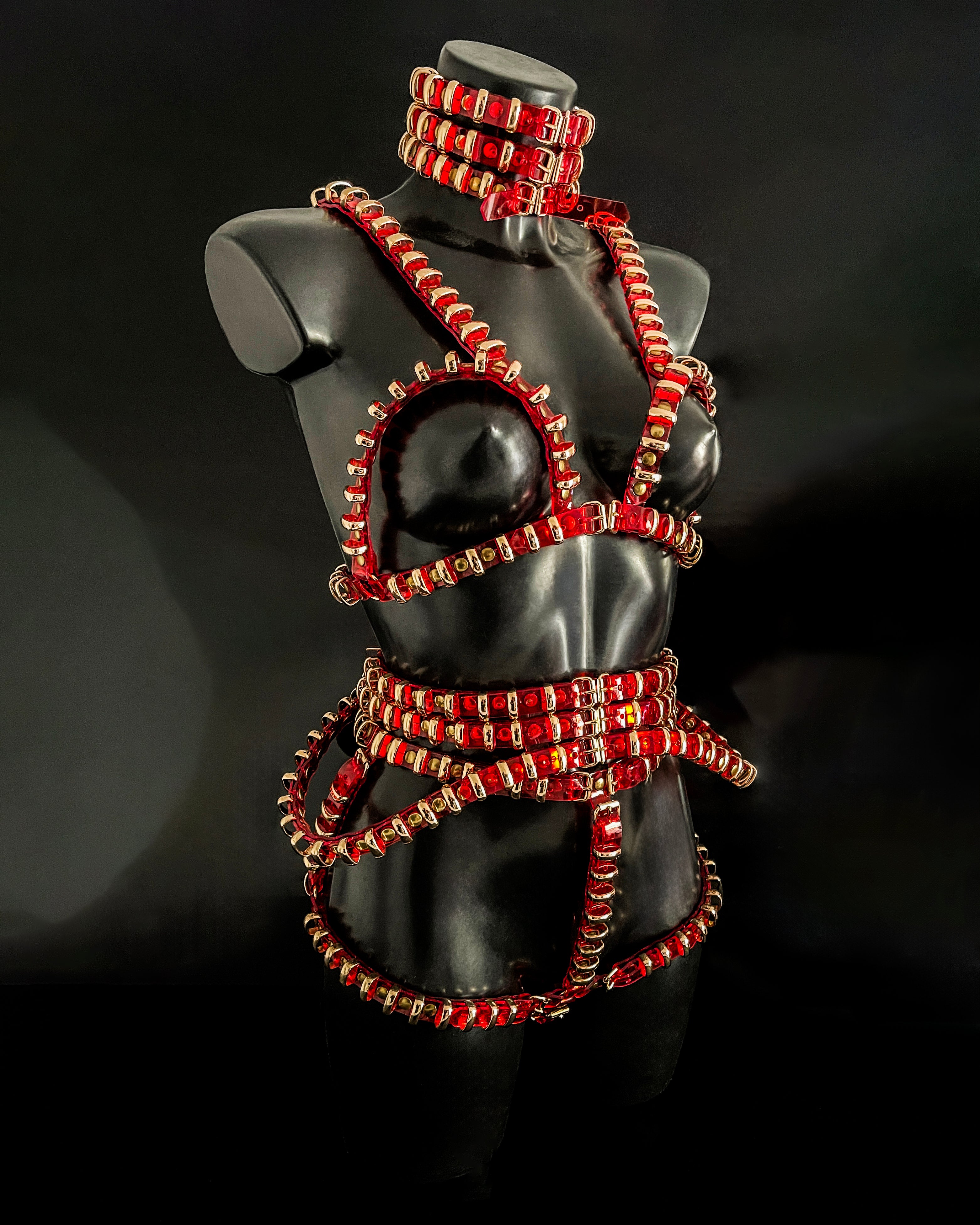 Jivomir Domoustchiev vegan vinyl pvc fashion wearable sculpture hand crafted to order only in East London Atelier independent luxury brand bras and panties knickers braves set collar choker kink belt