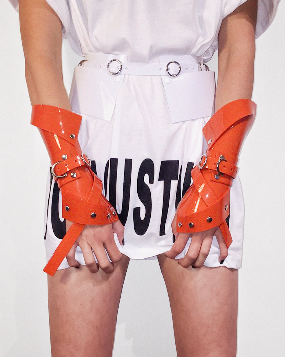 ATÉLIER JIVOMIR luxury vegan vinyl cuffs gauntles fashion accessorie
