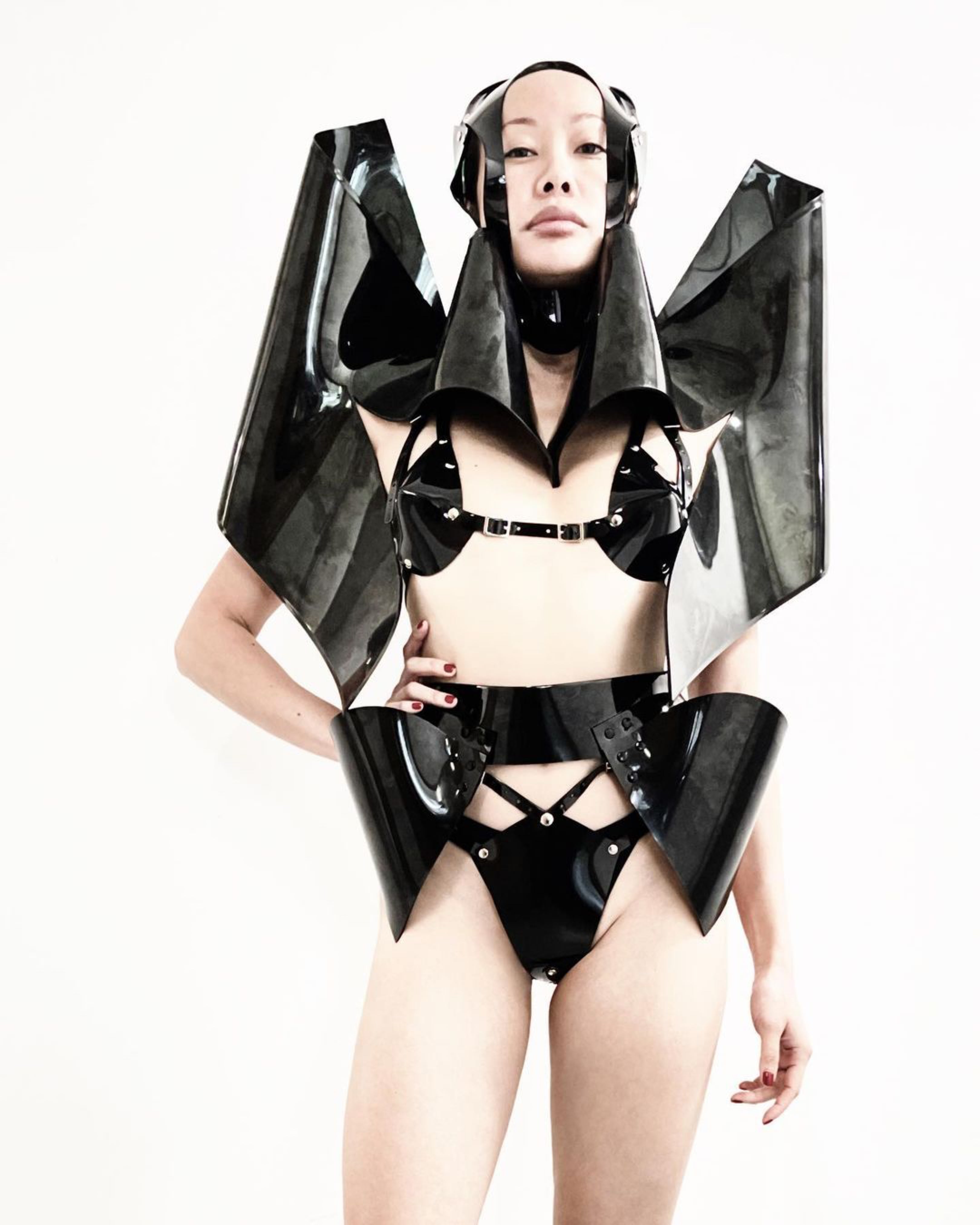 Jivomir Domoustchiev vegan vinyl pvc fashion wearable sculpture hand crafted to order only in East London Atelier independent luxury brand
