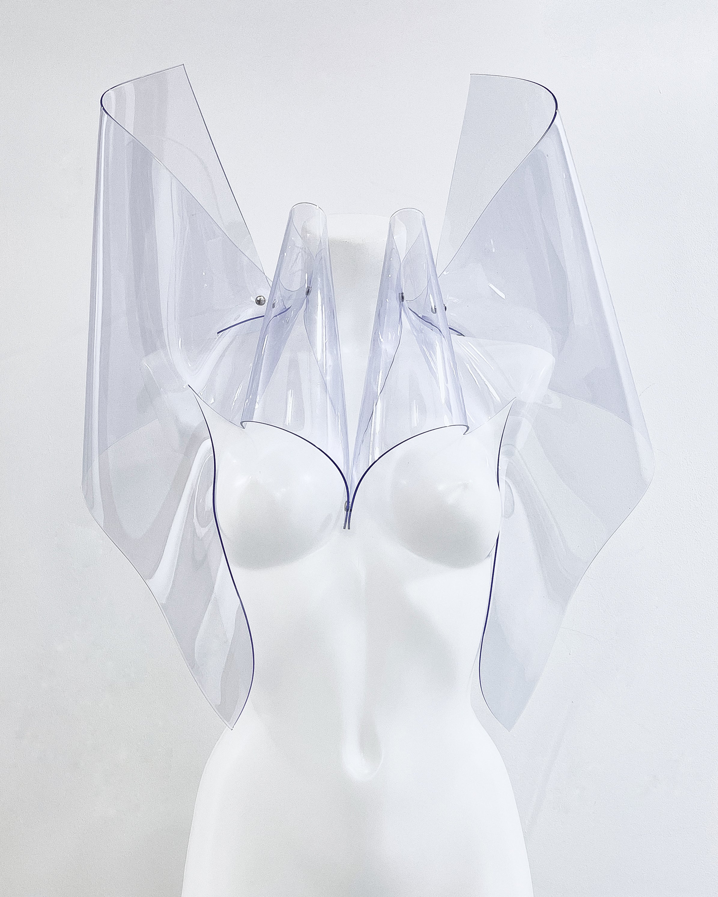 ATÉLIER JIVOMIR vegan fashion future sculpture design cosplay superhero love robot luxury shoulder pads kink CLEAR VINYL