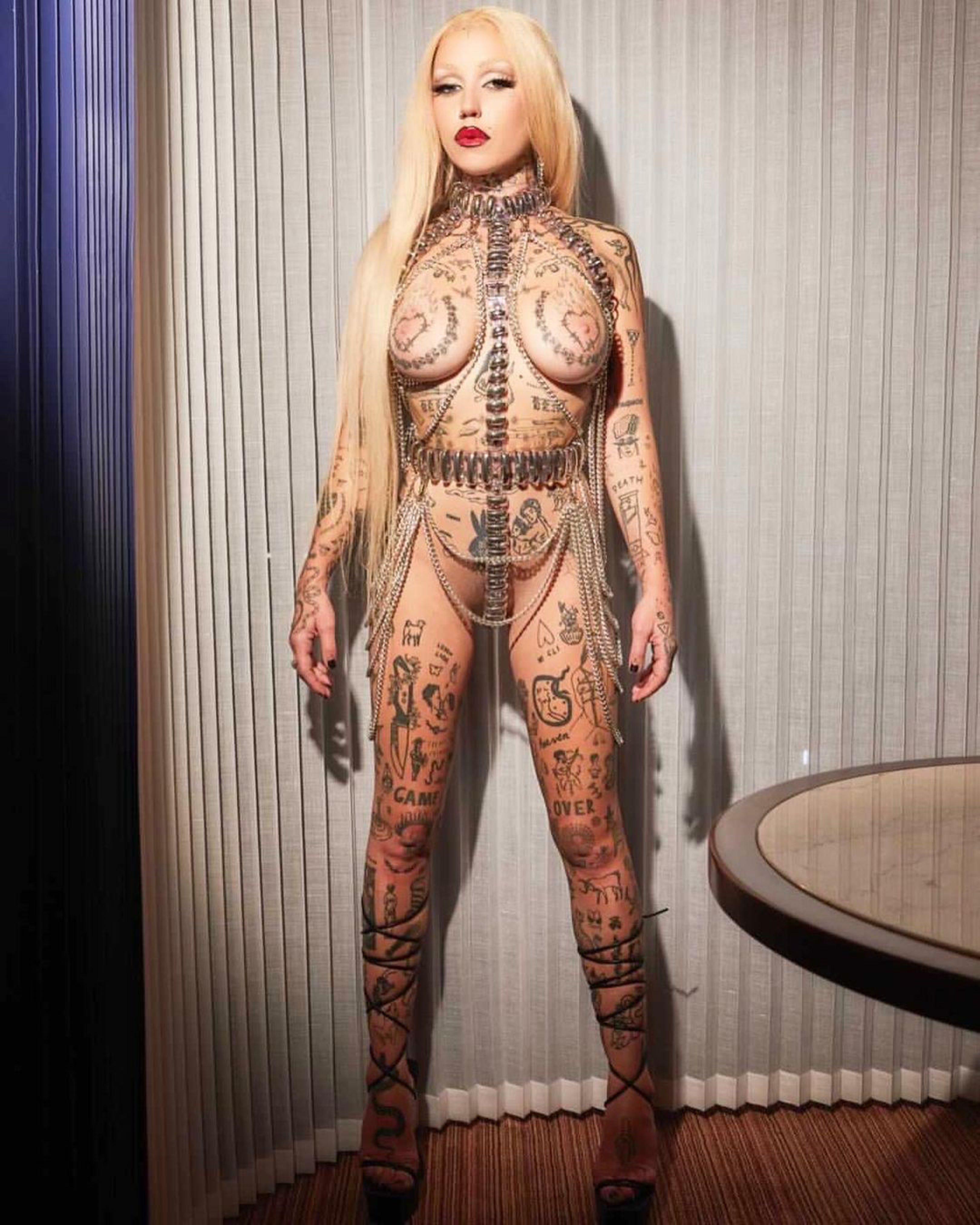 BROOKE CANDY WEARING ATELIER JIVOMIR vegan vinyl pvc fashion wearable sculpture hand crafted to order only in East London Atelier independent luxury brand