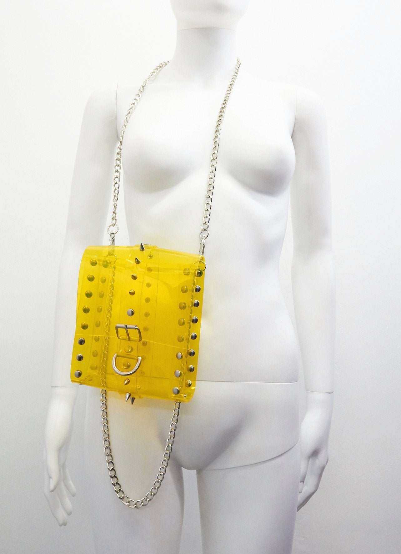 Jivomir Domoustchiev The Dream Collector clear yellowJivomir Domoustchiev The Dream Collector Bag clear red vegan vinyl studded chain purse collectible handbag