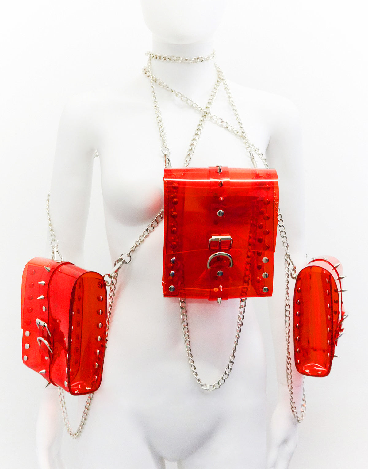 Jivomir Domoustchiev The Dream Collector Bag clear redJivomir Domoustchiev The Dream Collector Bag clear red vegan vinyl studded chain purse collectible handbag