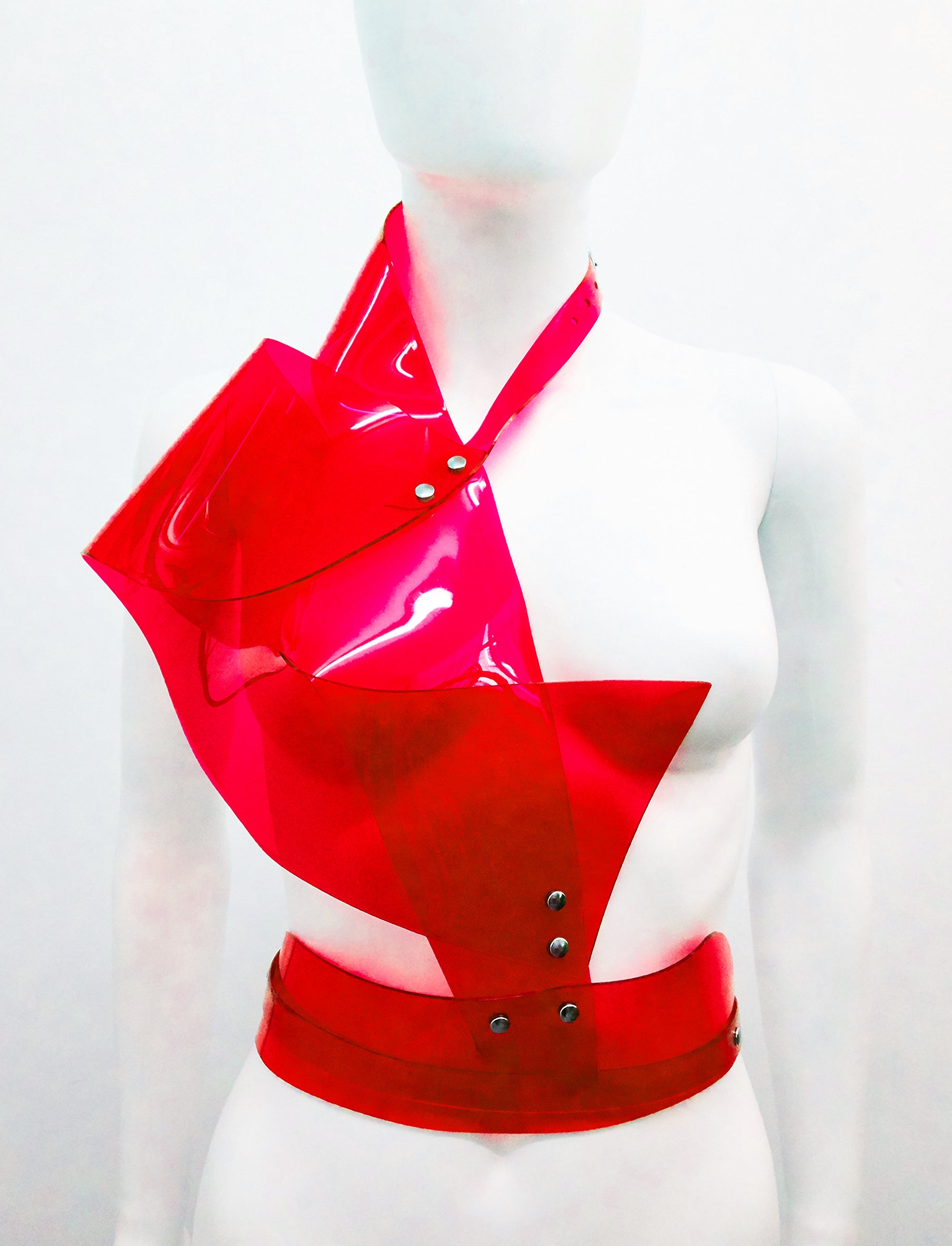 Jivomir Domoustchiev vinyl sculpture half harness belt blackJivomir Domoustchiev vegan vinyl transparent hand body harness kink fetish cosplay future robot