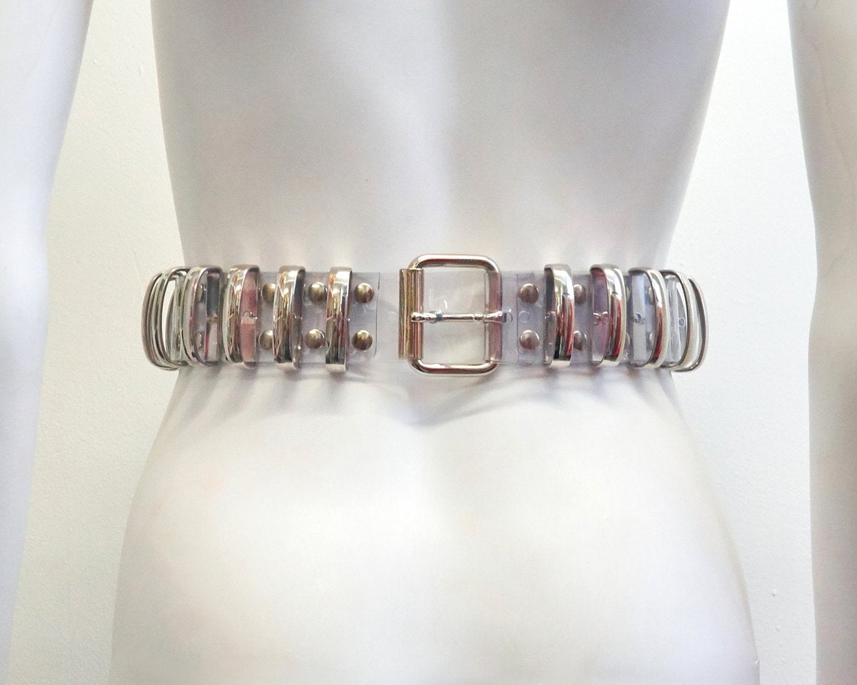 Jivomir Domoustchiev Multi Ring Shoulder Harness, Collar, Cuffs belt vegan vinyl hand crafted made in London