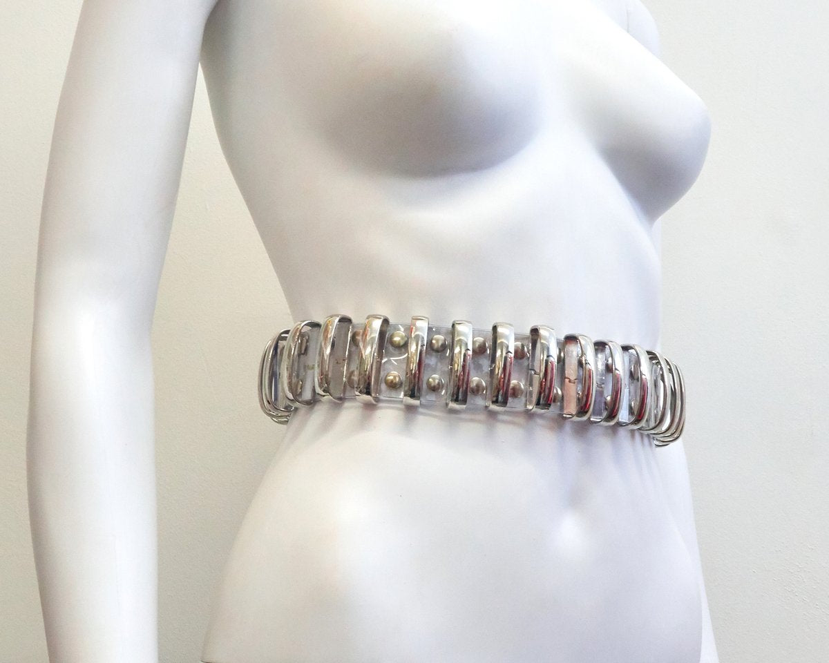 Jivomir Domoustchiev Multi Ring Shoulder Harness, Collar, Cuffs belt vegan vinyl hand crafted made in London