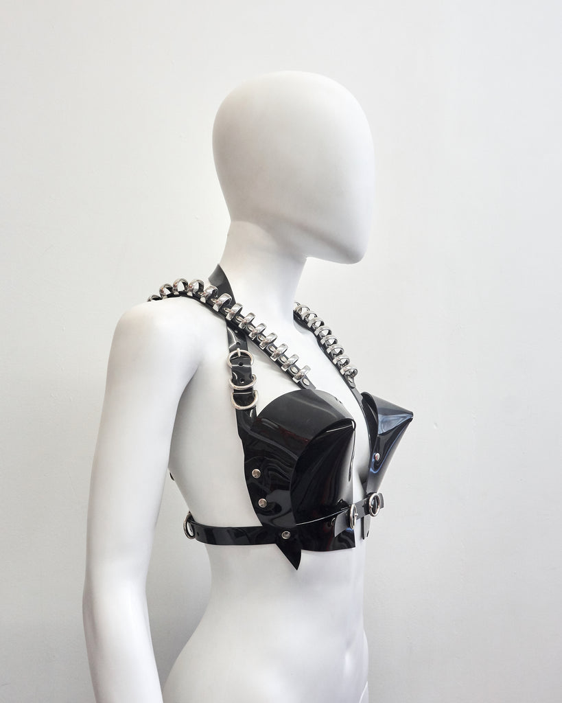 Jivomir Domoustchiev multi ring heart shaped sculpture bra ❤️Bustier transparent love black