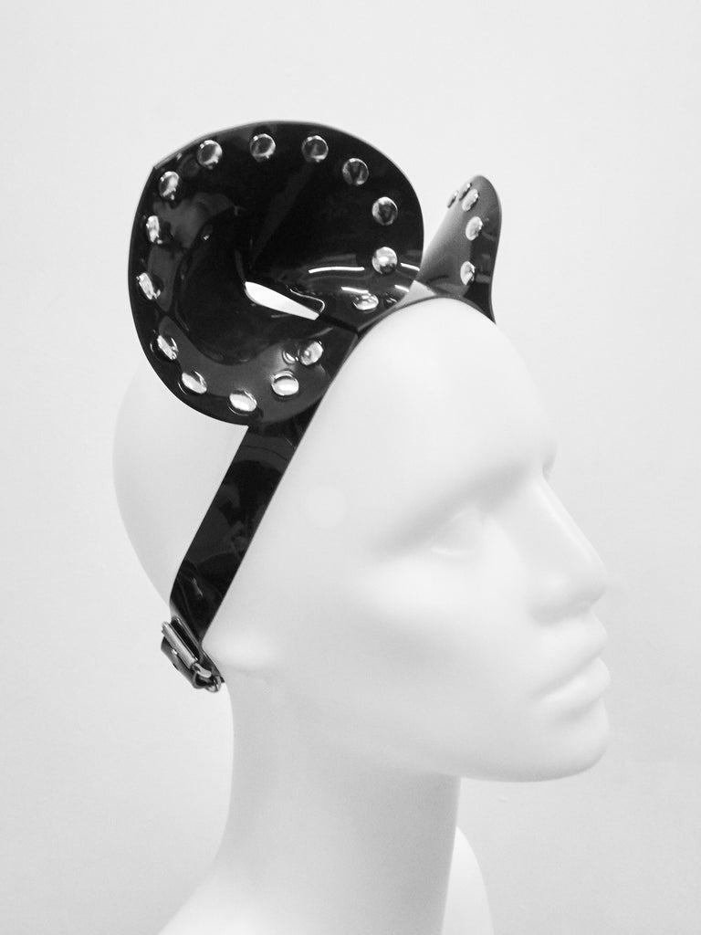 Jivomir Domoustchiev vegan vinyl pvc fashion wearable sculpture hand crafted to order only in East London Atelier independent luxury brand cuffs accessories