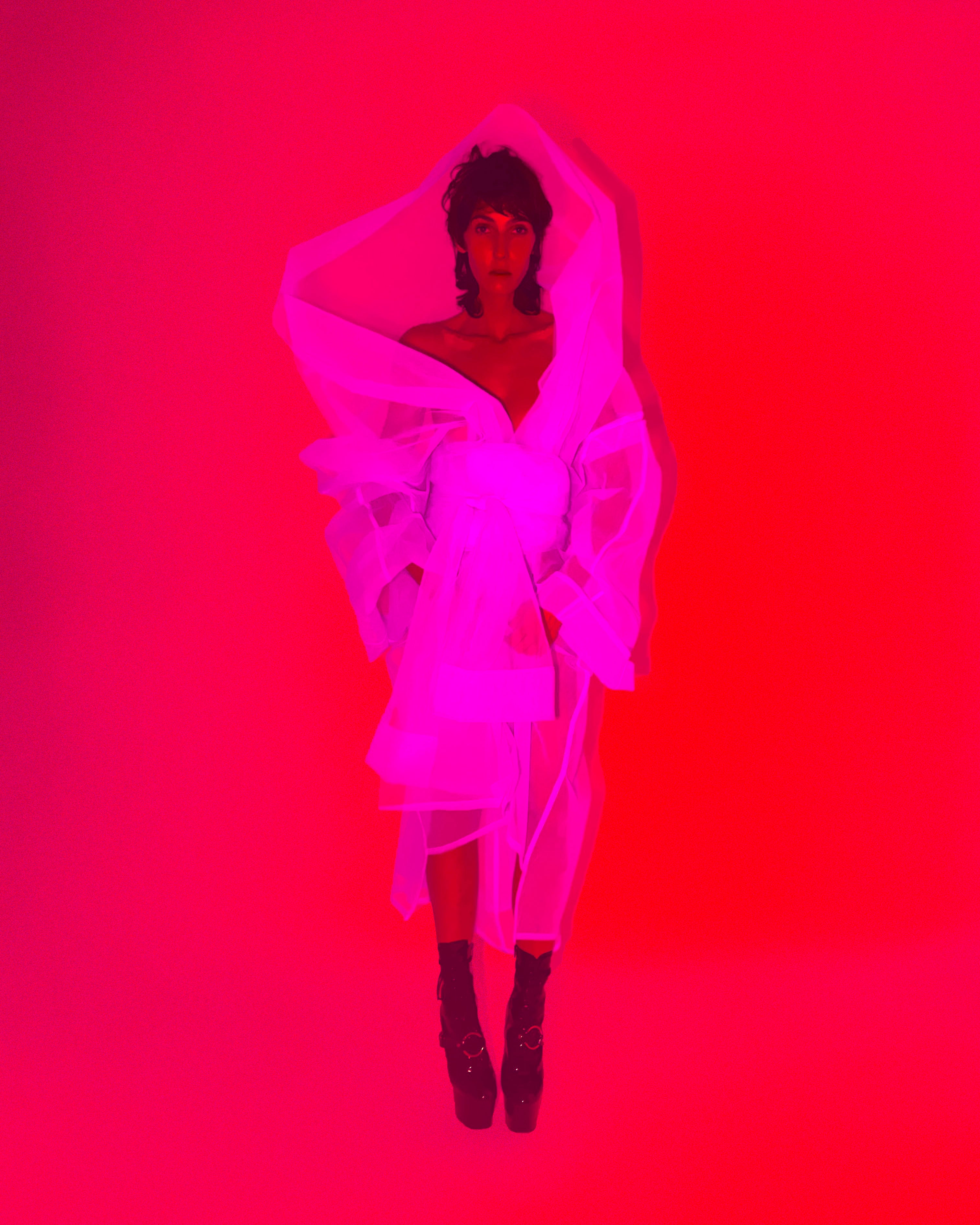 Jivomir Domoustchiev net mesh opera oversized coat