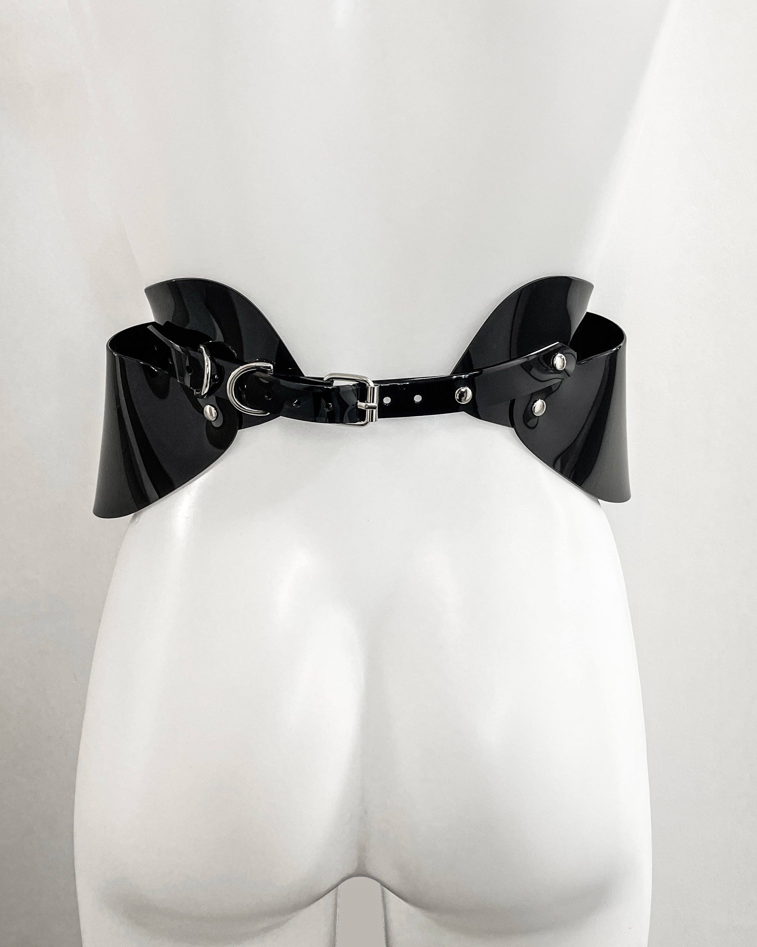 Jivomir Domoustchiev vegan vinyl pvc fashion wearable sculpture belt hand crafted to order only in East London Atelier independent luxury brand