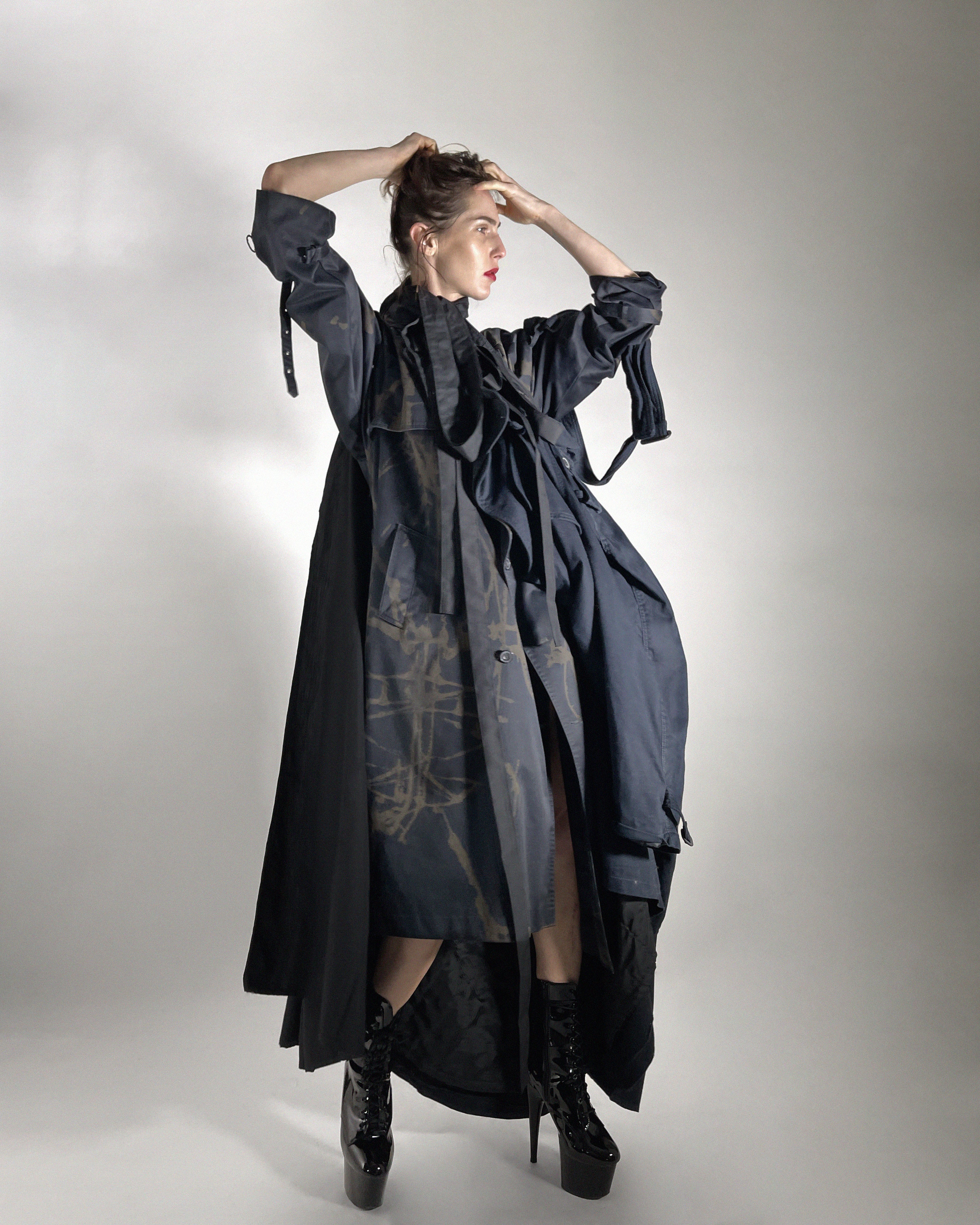 Jivomir Domoustchiev hand crafted re purposed sculpture trench coat  hand crafted from re purposing coats and creating a beautiful collectible sculpture