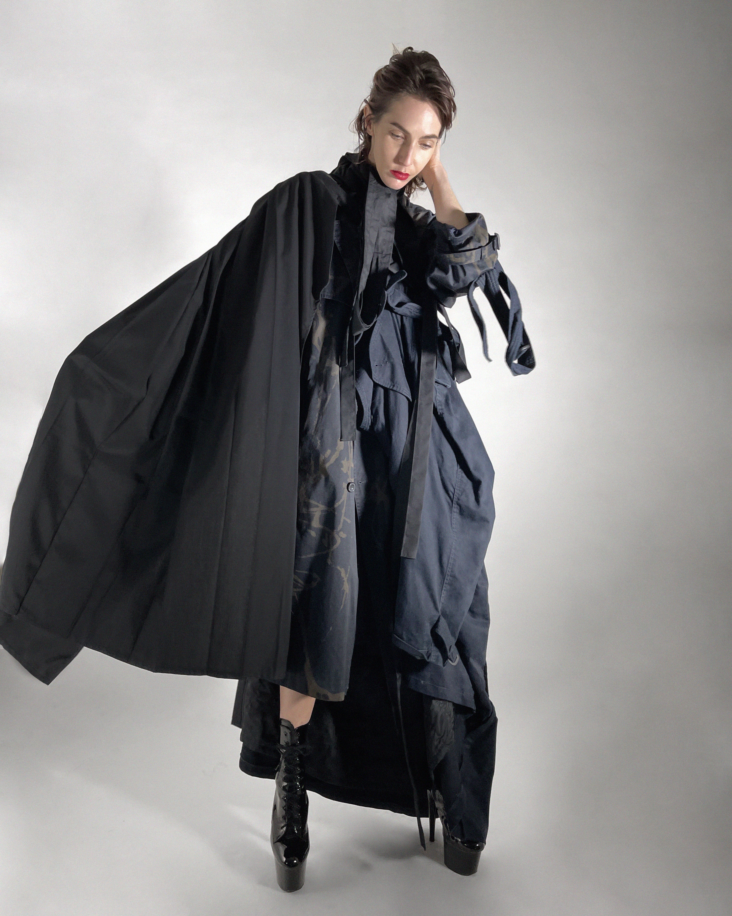 Jivomir Domoustchiev hand crafted re purposed sculpture trench coat  hand crafted from re purposing coats and creating a beautiful collectible sculpture