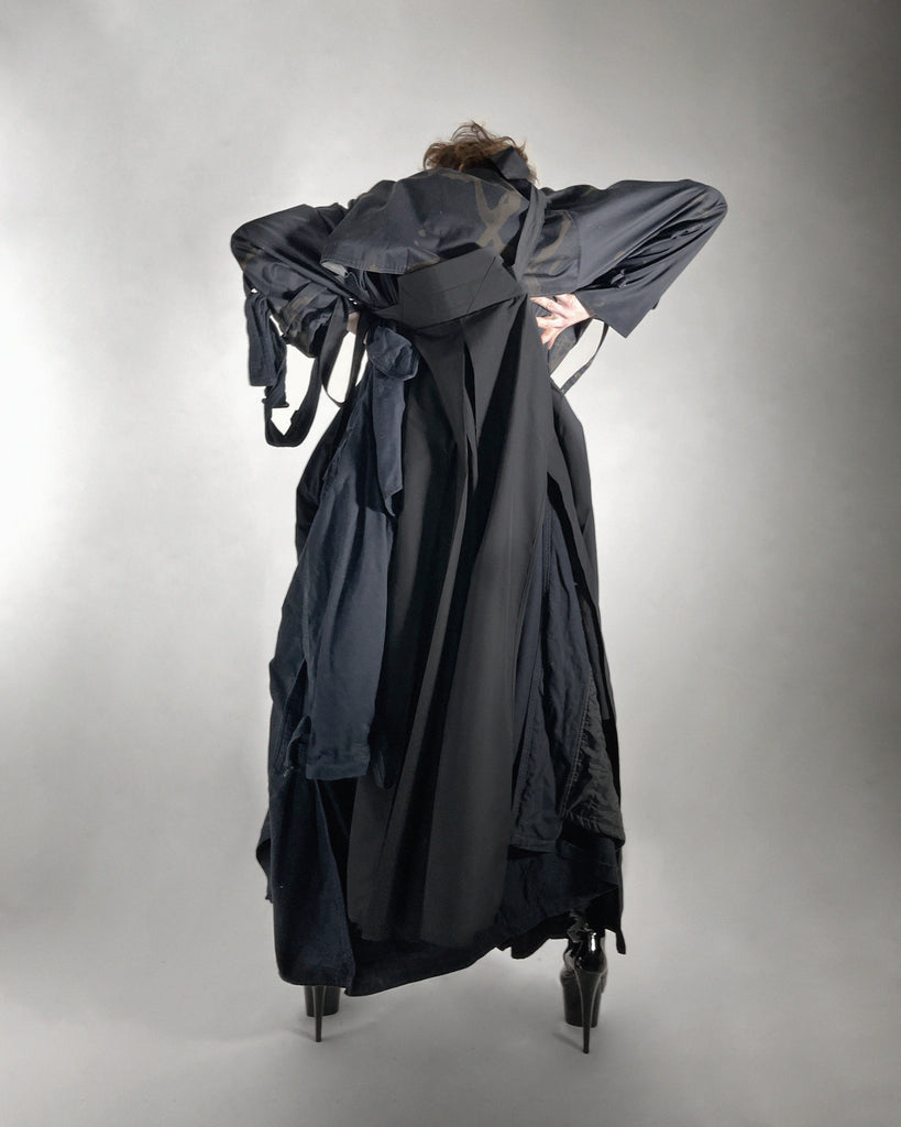Jivomir Domoustchiev hand crafted re purposed sculpture trench coat  hand crafted from re purposing coats and creating a beautiful collectible sculpture 