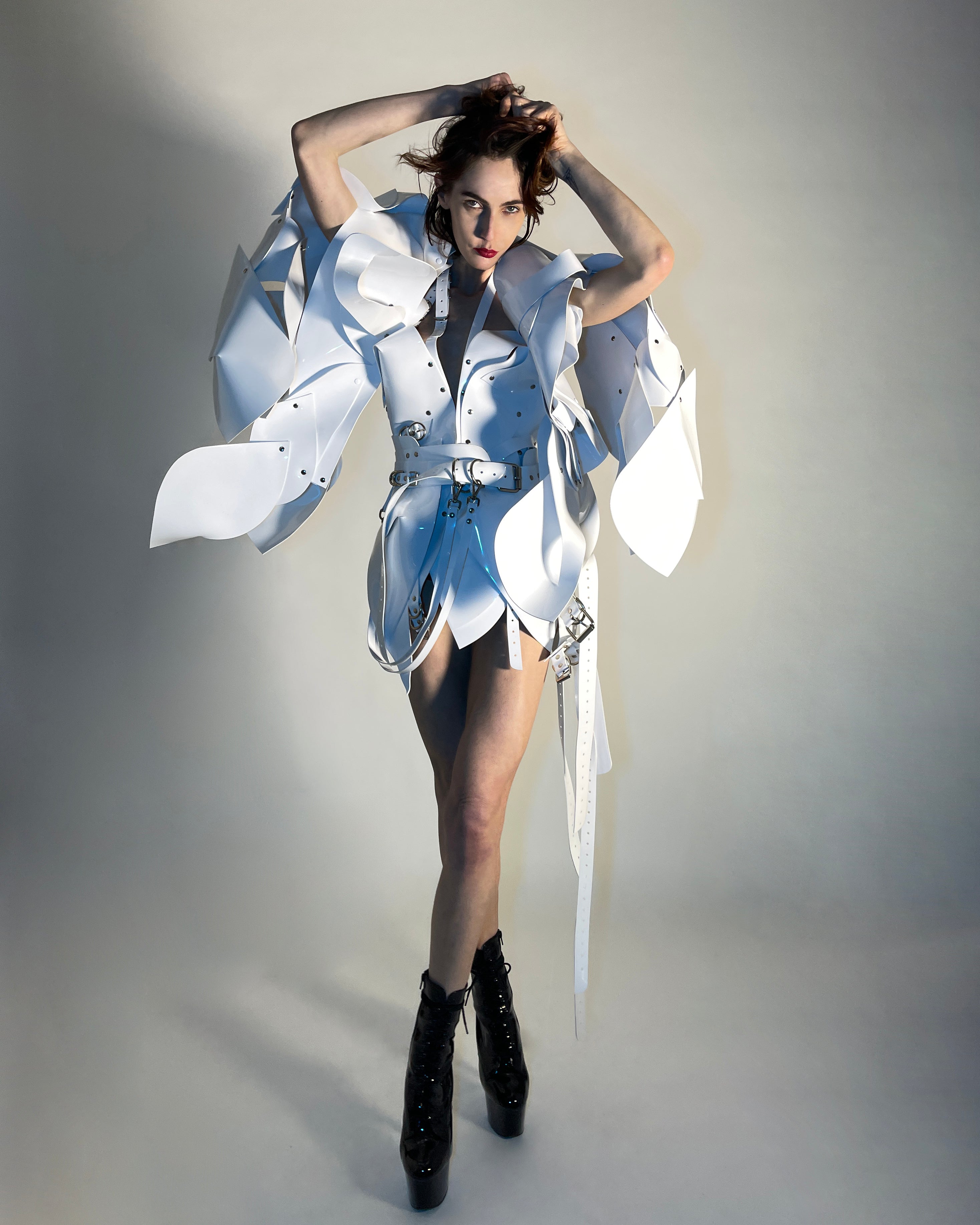 Midnight Black Onna Bugeisha by Jivomir Domoustchiev hand crafted couture sculpture future fashion samurai love vegan desig