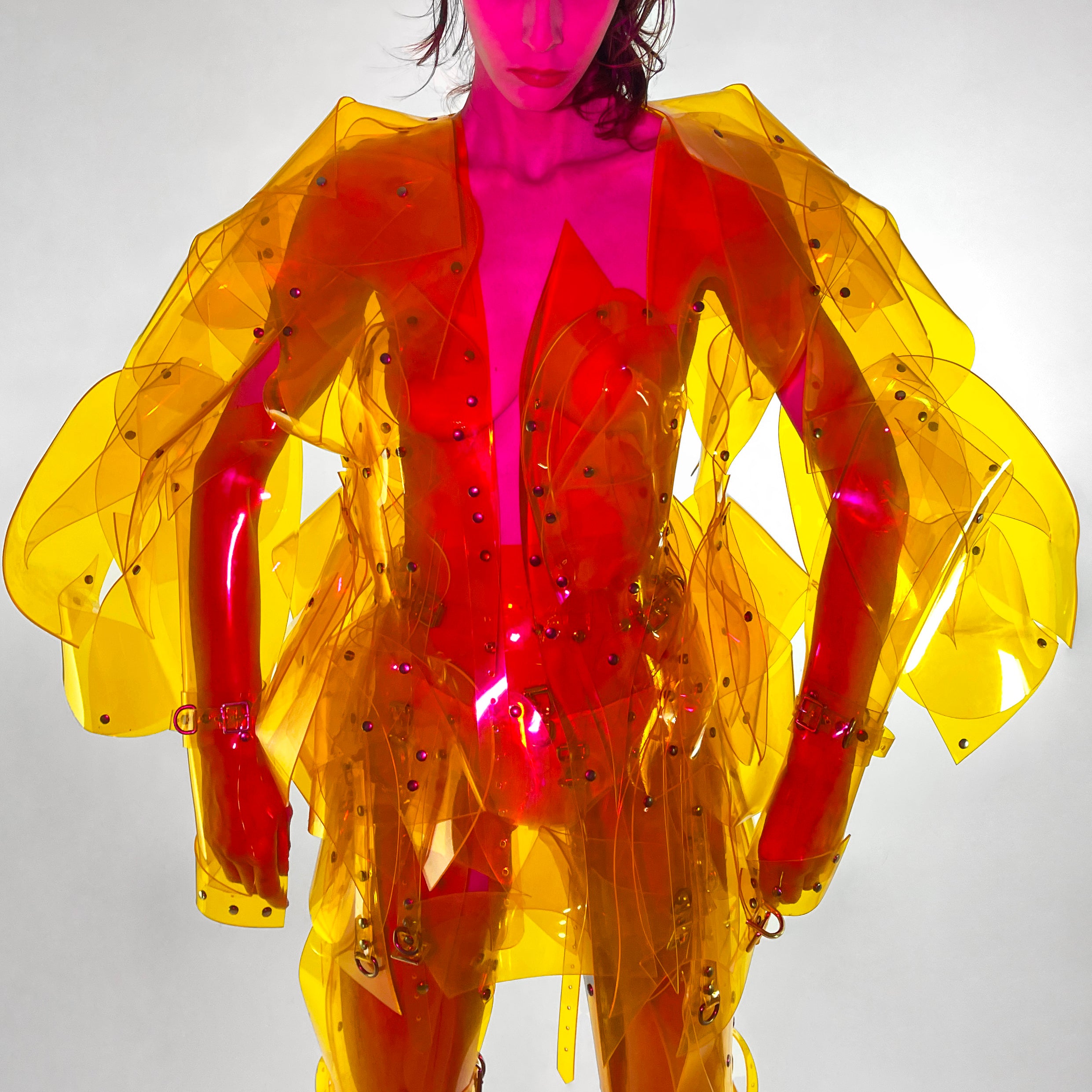 ONNA BUGEISHHA BY JIVOMIR DOMOUSTCHEV FEMALE SAMURAI FUTURE SCULKPTURE FASHON N VEGAN VINYL HAND CRAFTED TO ORDER IN LONDON VEGAN VINYL