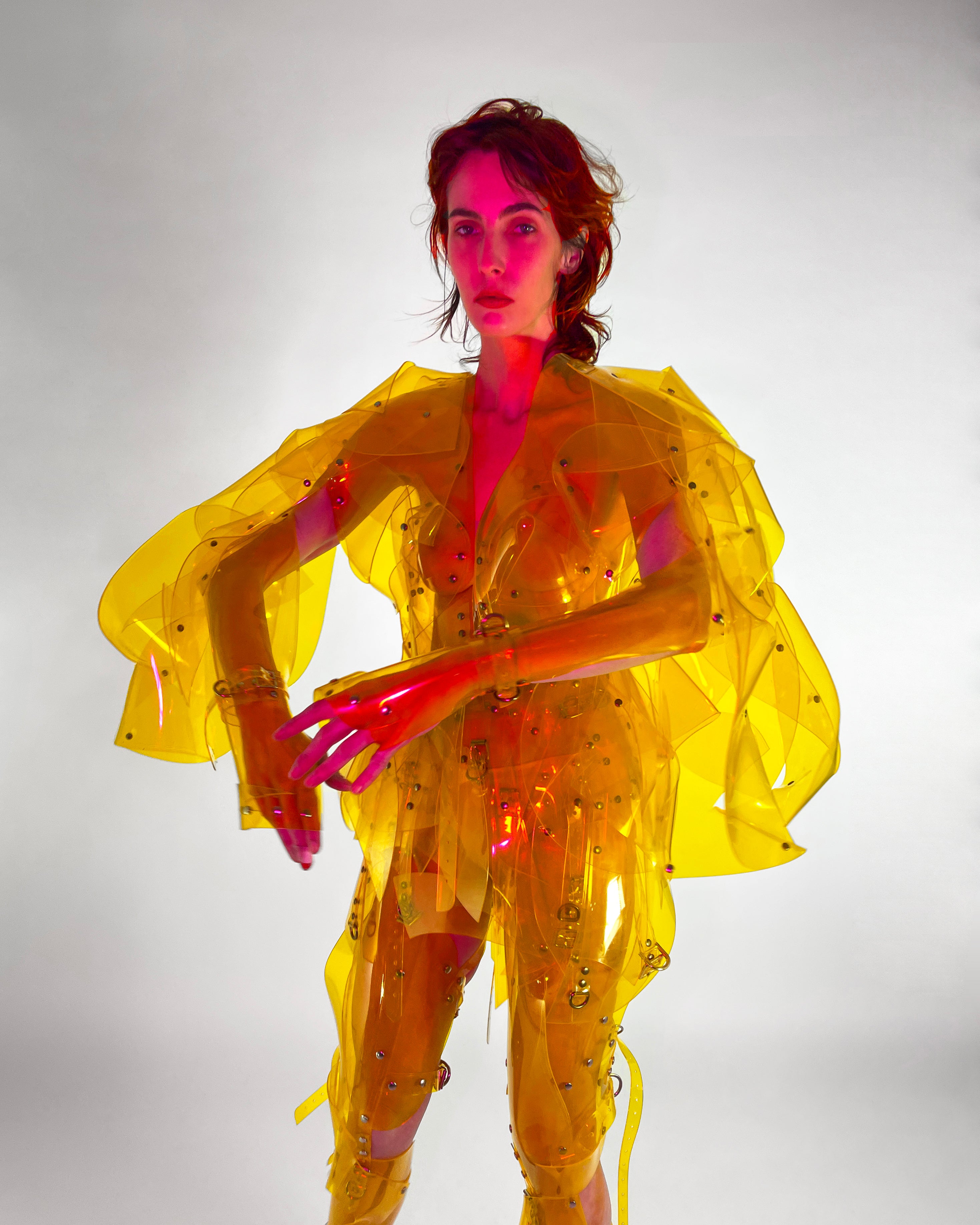 ONNA BUGEISHHA BY JIVOMIR DOMOUSTCHEV FEMALE SAMURAI FUTURE SCULKPTURE FASHON N VEGAN VINYL HAND CRAFTED TO ORDER IN LONDON VEGAN VINYL