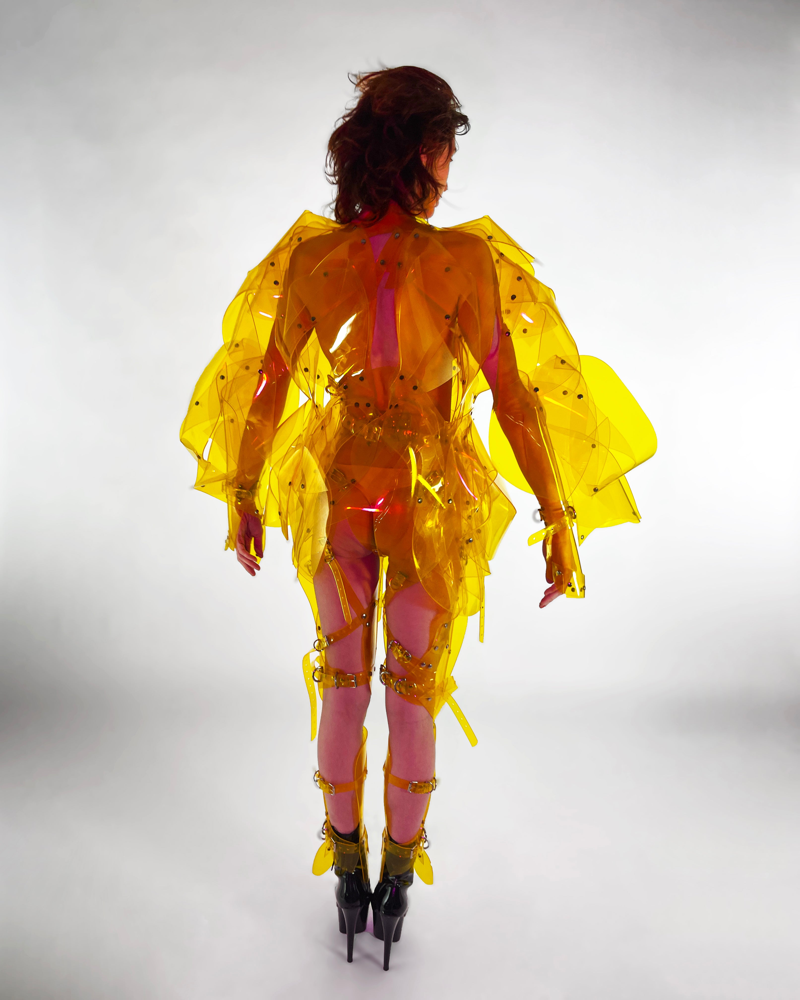 ONNA BUGEISHHA BY JIVOMIR DOMOUSTCHEV FEMALE SAMURAI FUTURE SCULKPTURE FASHON N VEGAN VINYL HAND CRAFTED TO ORDER IN LONDON VEGAN VINYL