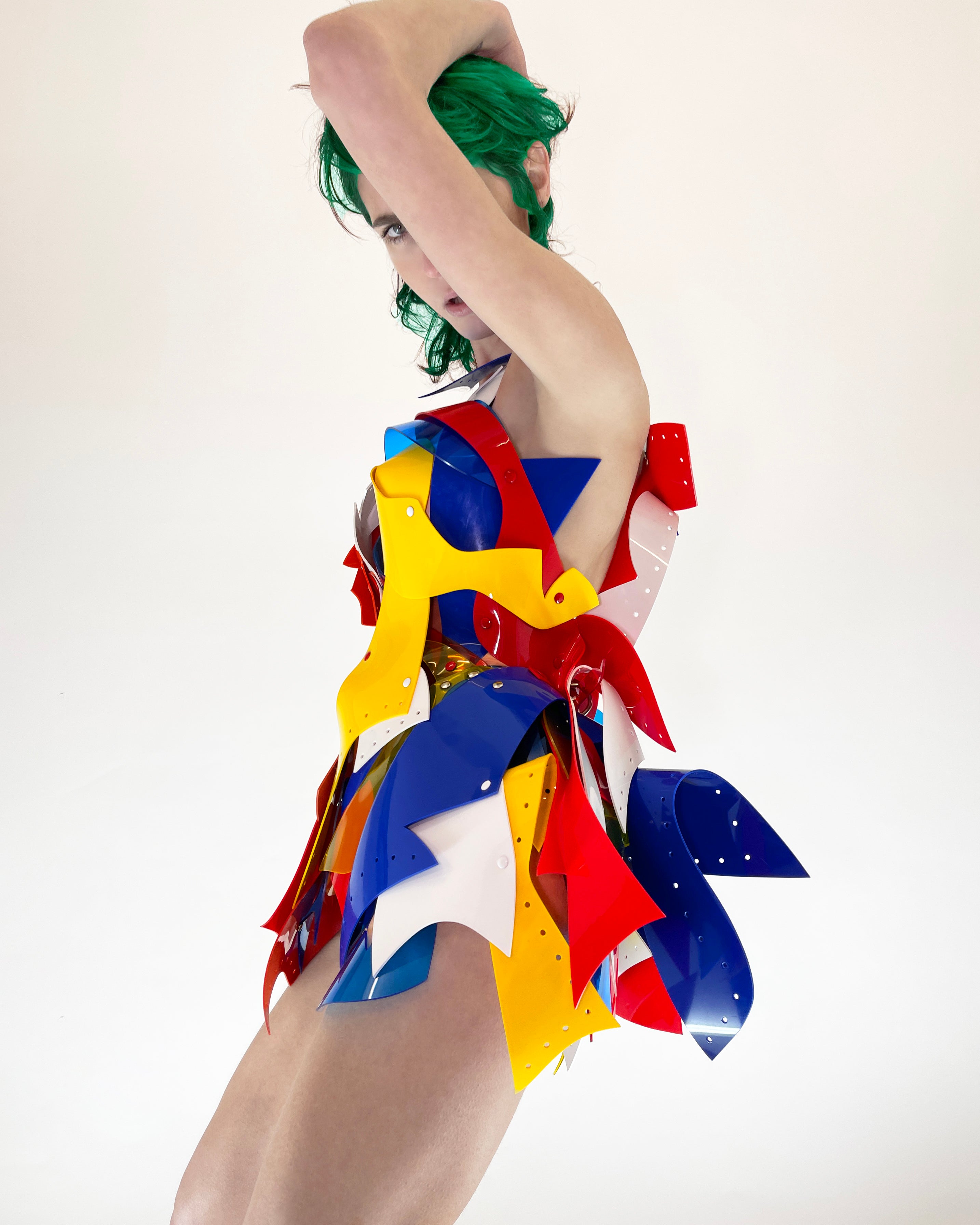 Jivomir Domoustchiev Reimagneeverything Dress vegan vinyl wearable sculpture art reimagined future fashion couture