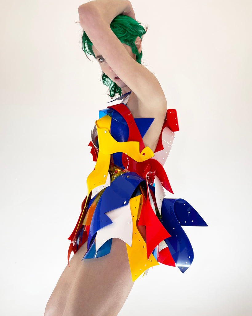 Jivomir Domoustchiev Reimagneeverything Dress vegan vinyl sculpture art