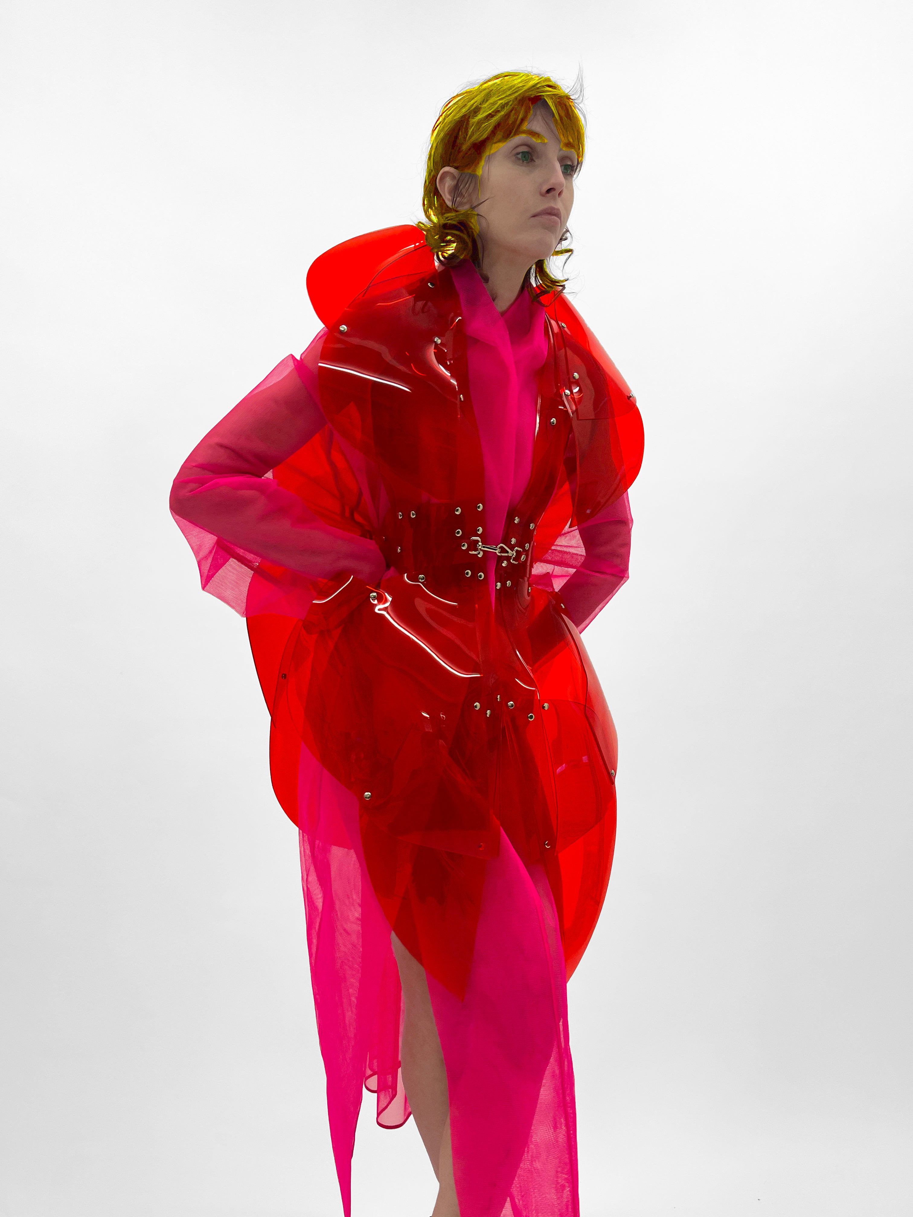 Jivomir Domoustchiev morphed transparent vegan vinyl pure Sculpture Galaxy coat. Beauty in symmetry artistic future expression