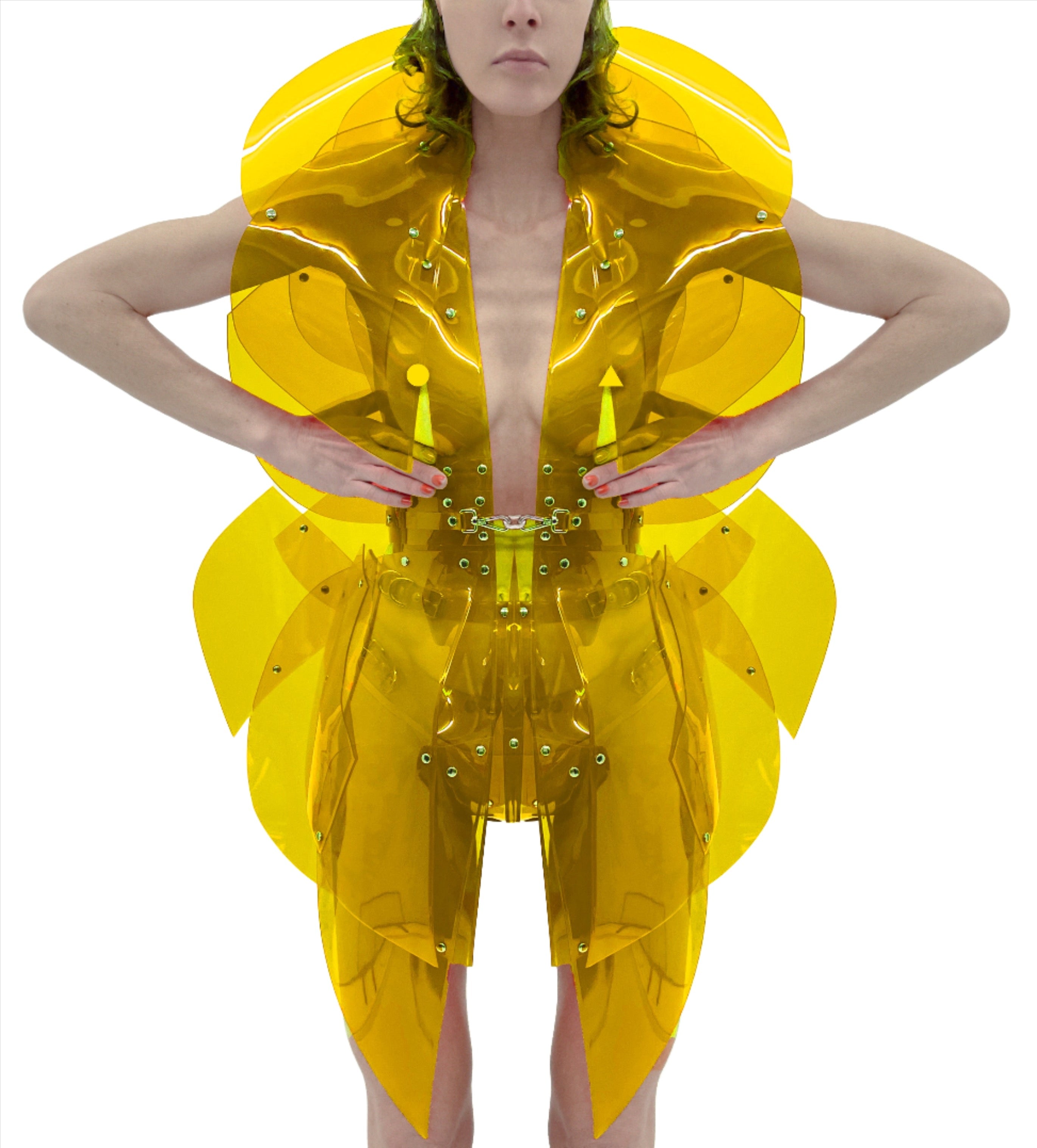 Jivomir Domoustchiev morphed transparent vegan vinyl pure Sculpture Galaxy coat. Beauty in symmetry artistic future expression