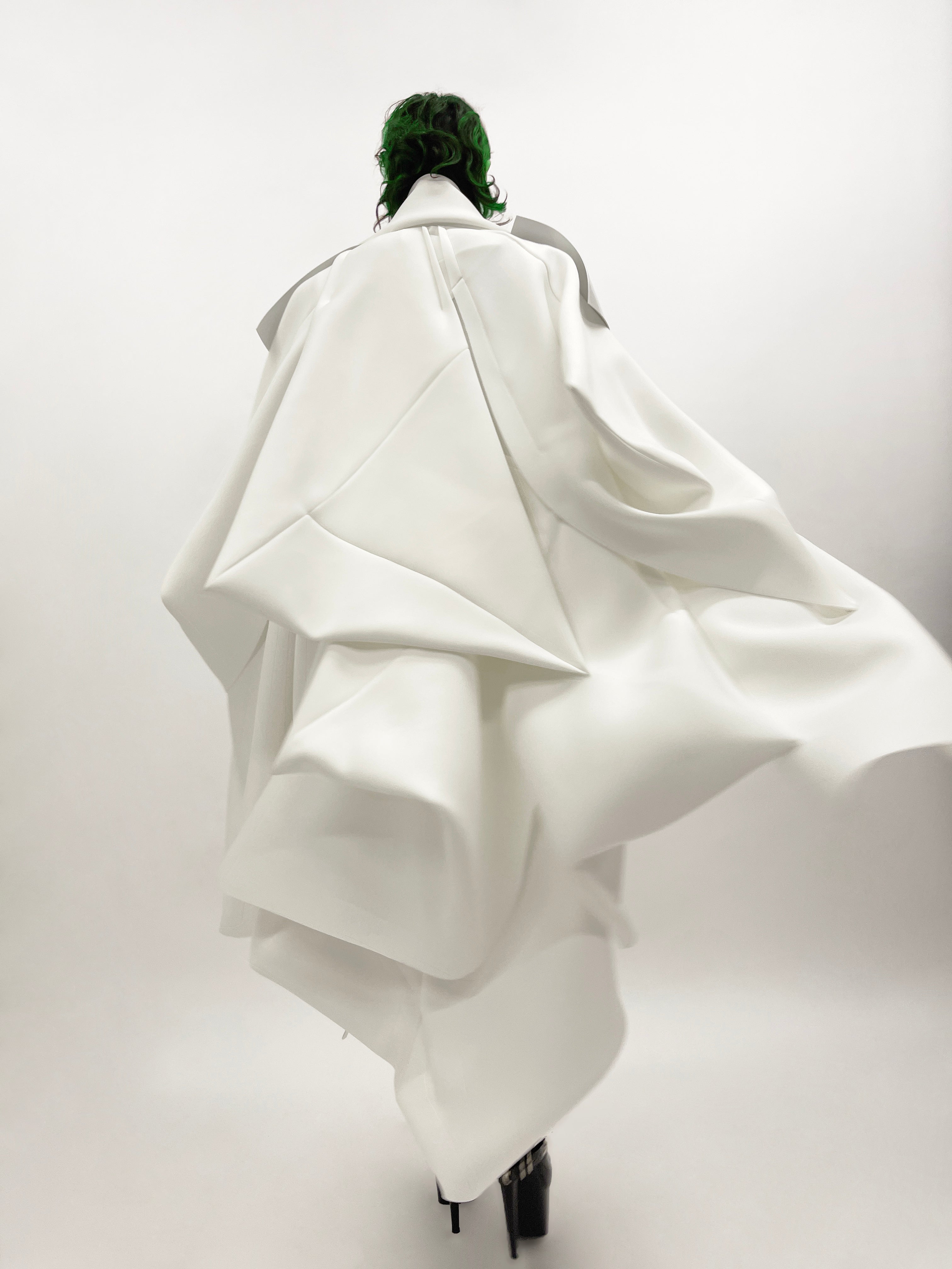 Jivomir Domoustchiev Waves Star coat. 'Onna Bugeisha' Collection. Beautyifully asymmetric.   An artistic expression. Crafted to order in raw edge neoprene and available in a verity of colours