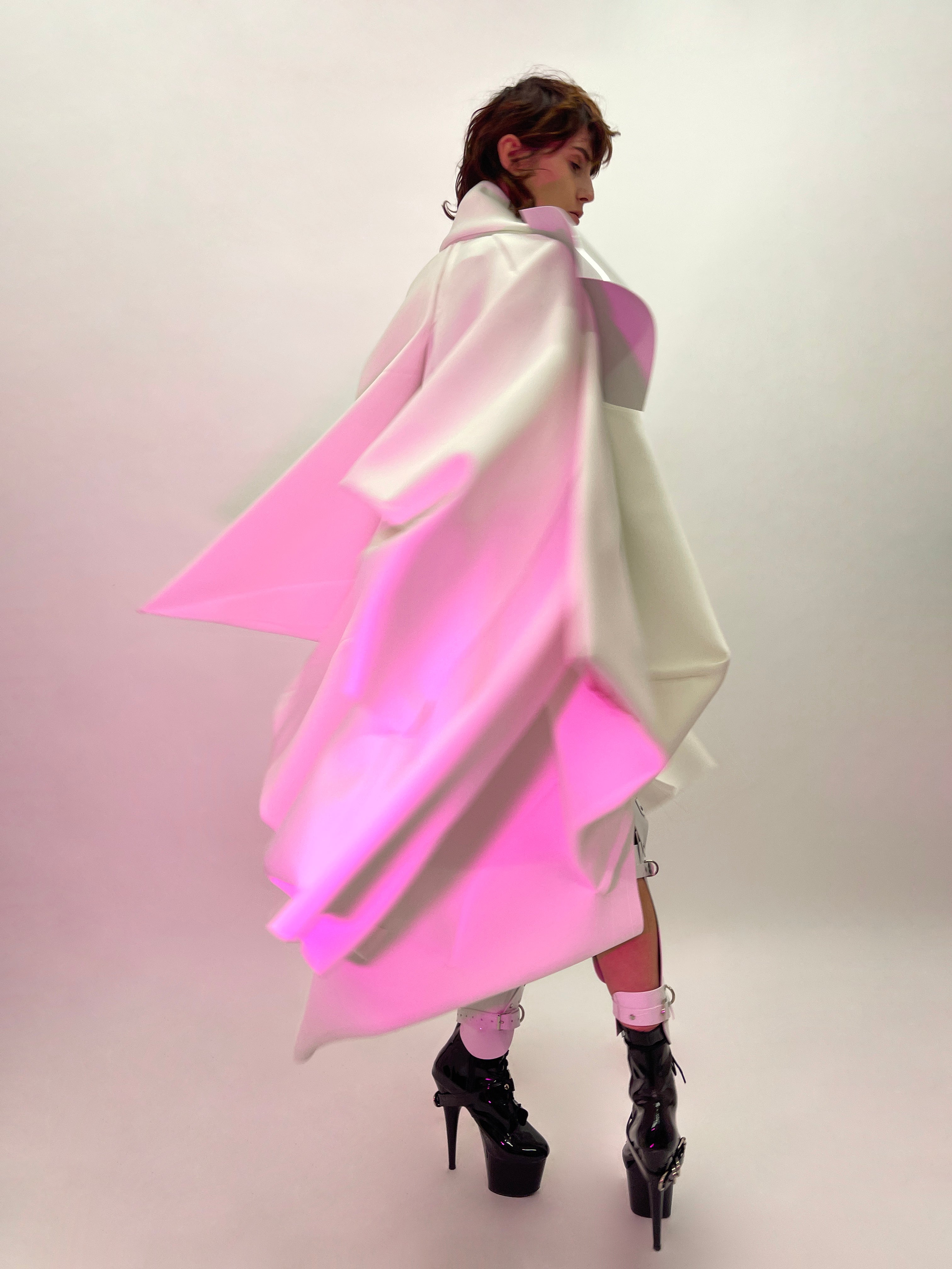 Jivomir Domoustchiev Waves Star coat. 'Onna Bugeisha' Collection. Beautyifully asymmetric.   An artistic expression. Crafted to order in raw edge neoprene and available in a verity of colours