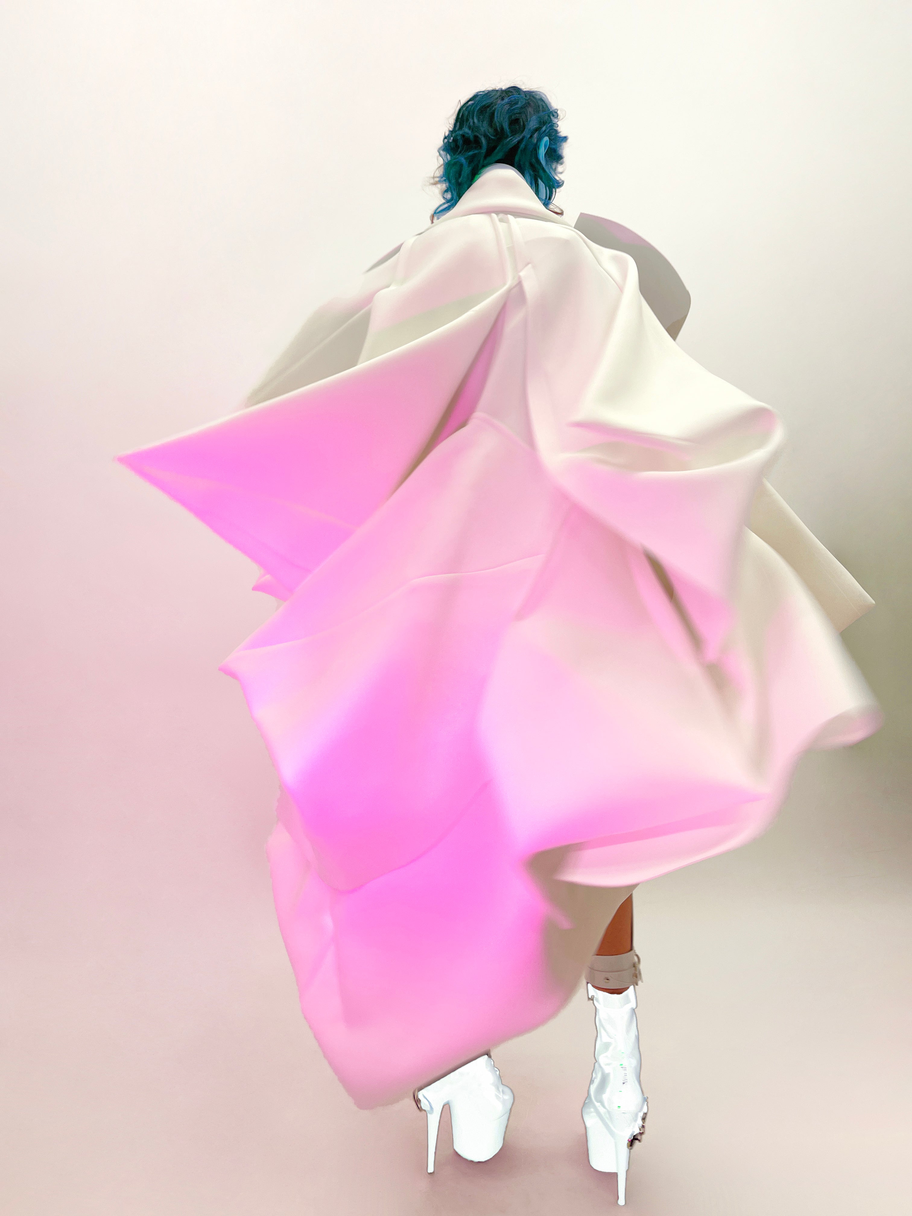 Jivomir Domoustchiev Waves Star coat. 'Onna Bugeisha' Collection. Beautyifully asymmetric.   An artistic expression. Crafted to order in raw edge neoprene and available in a verity of colours