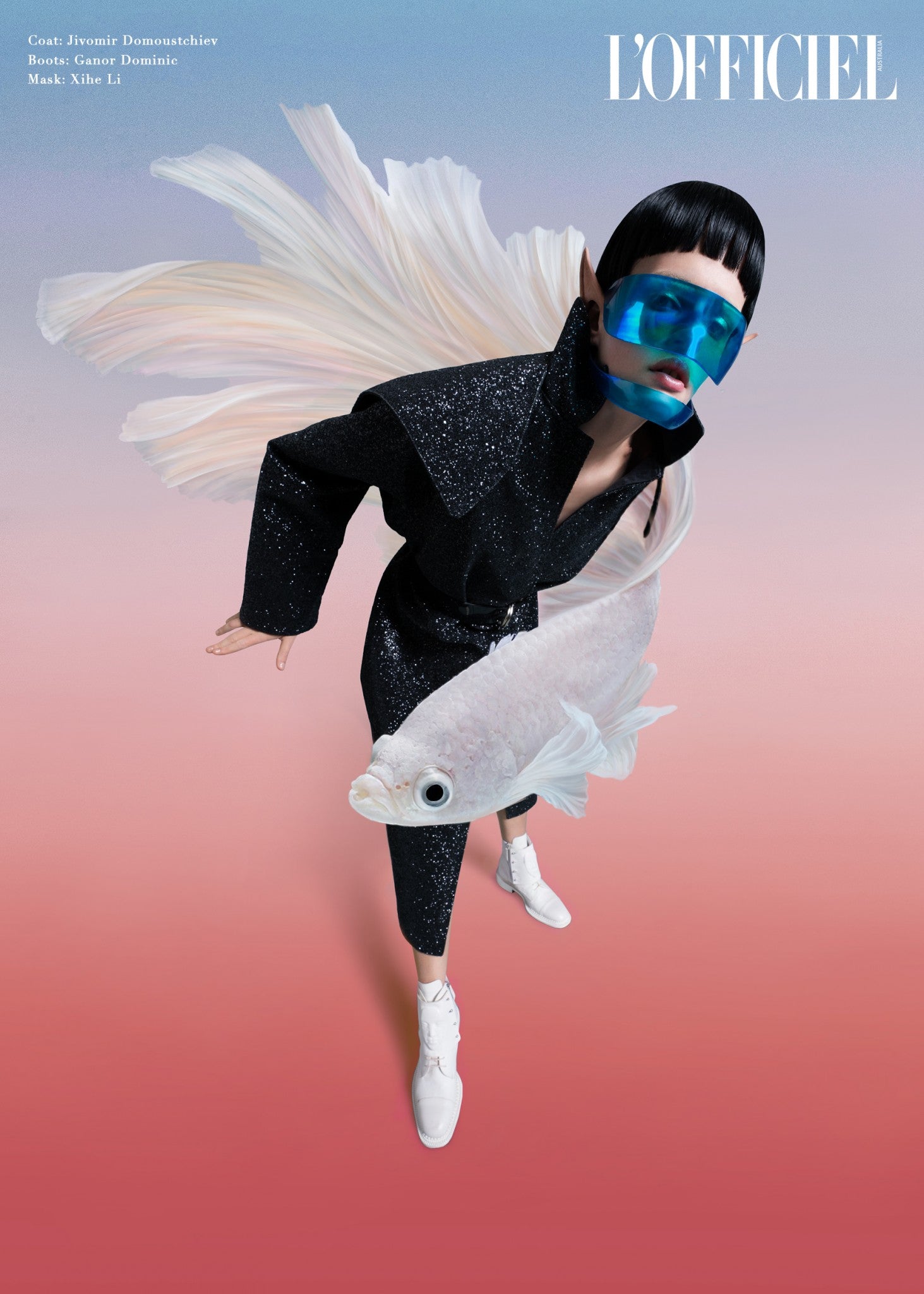 Jivomir Domoustchiev Glitter Coat red and black as featured in Loffiel AU