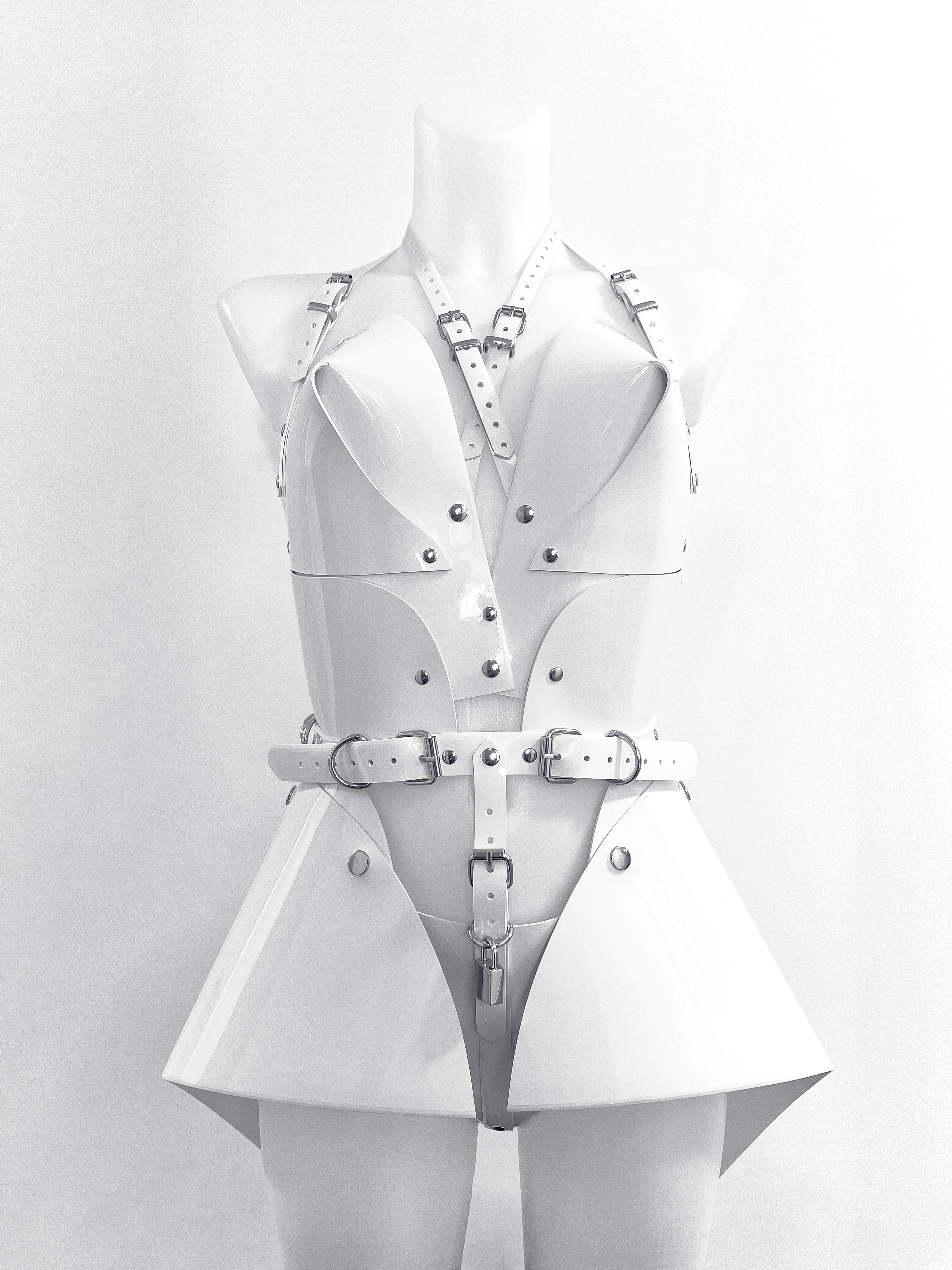 Jivomir Domoustchiev vegan vinyl pvc fashion hand crafted to order only in East London Atelier independent luxury brand sculpture onesie