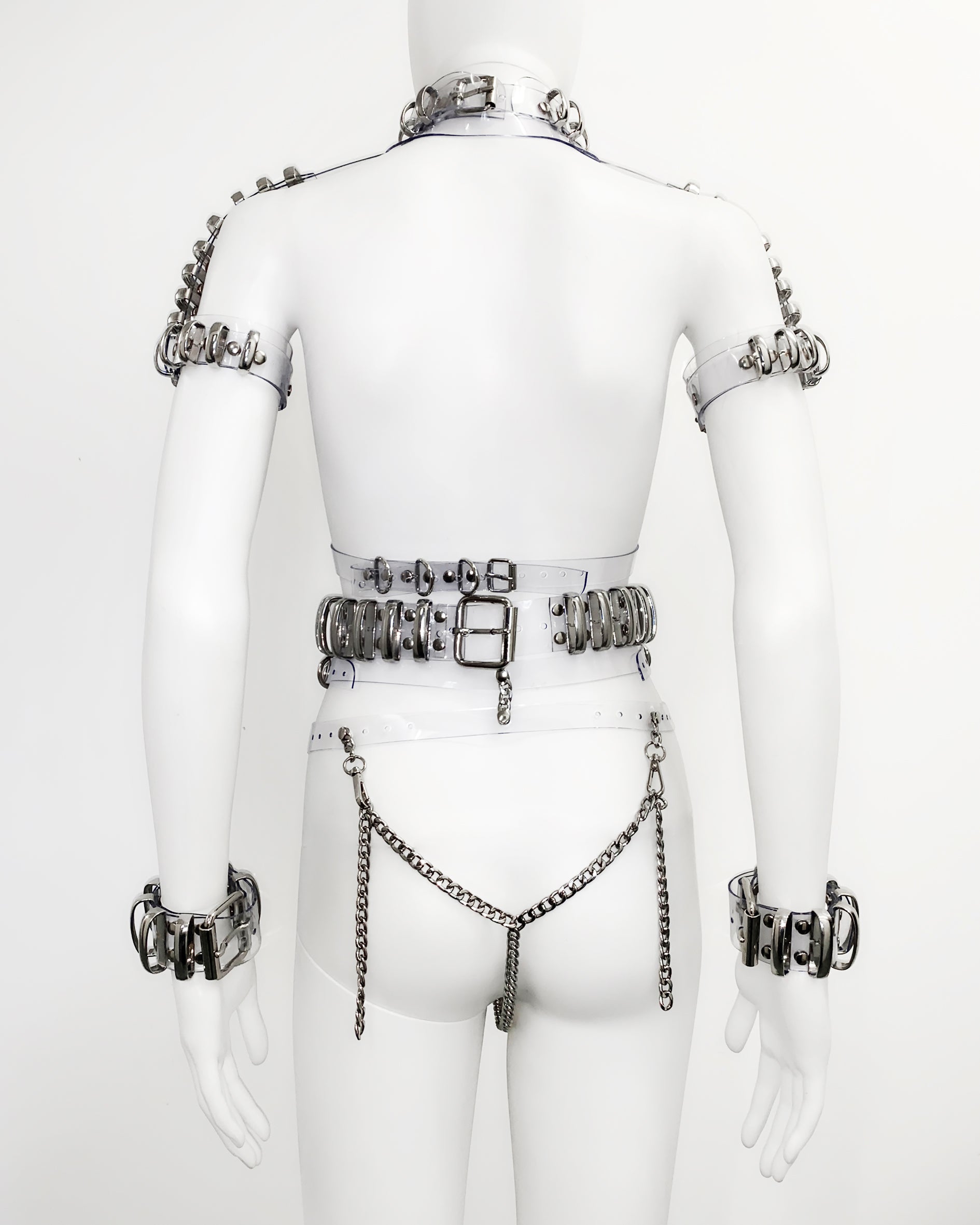 Jivomir Domoustchiev vegan vinyl sculpture fashion accessories hand crafted made in London kink avant garden future  luxury mask bra thong belt gloves chocker transparent clear red black white blue orange