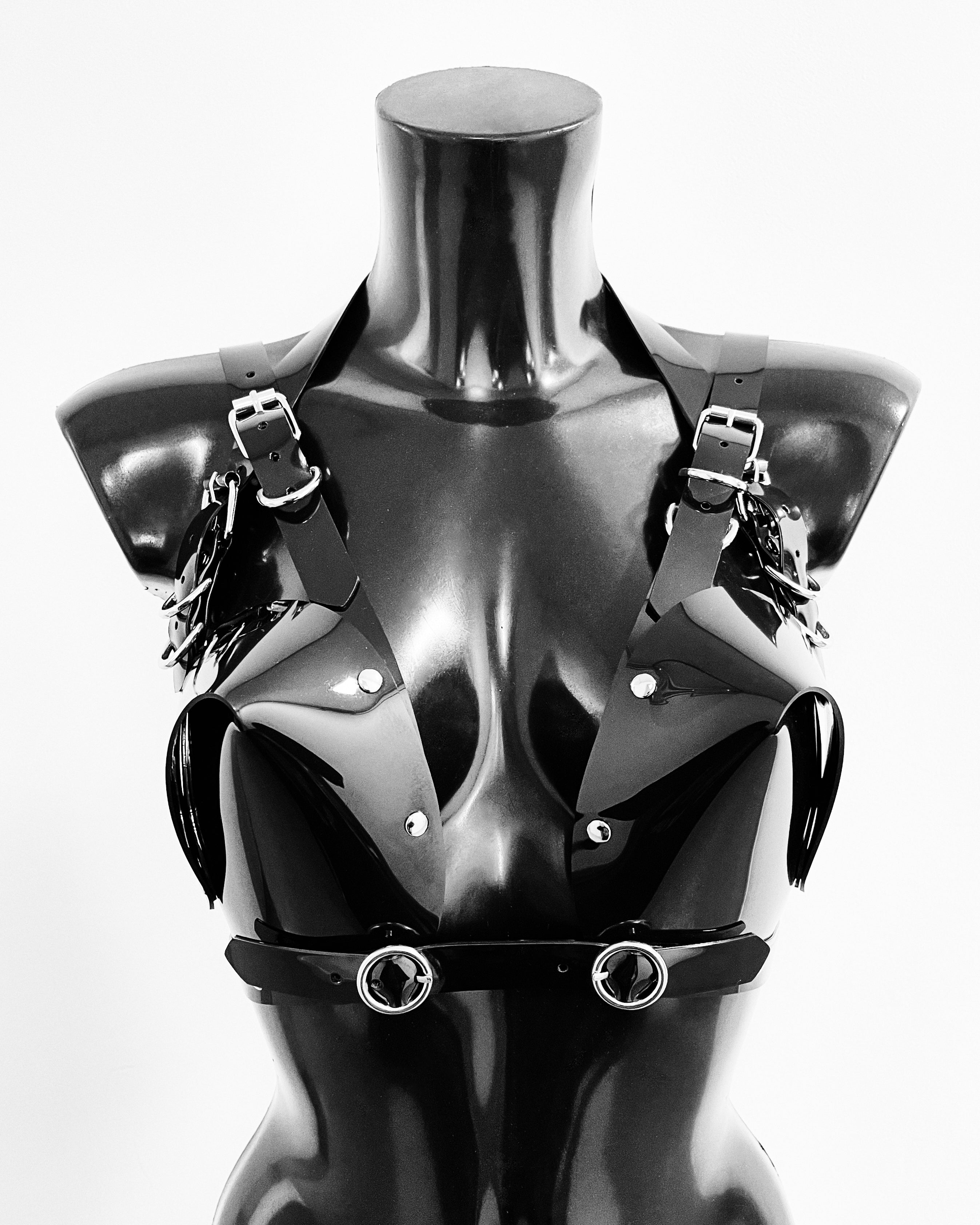 Jivomir Domoustchiev vegan vinyl pvc fashion wearable sculpture hand crafted to order only in East London Atelier independent luxury brand bras bustier corset