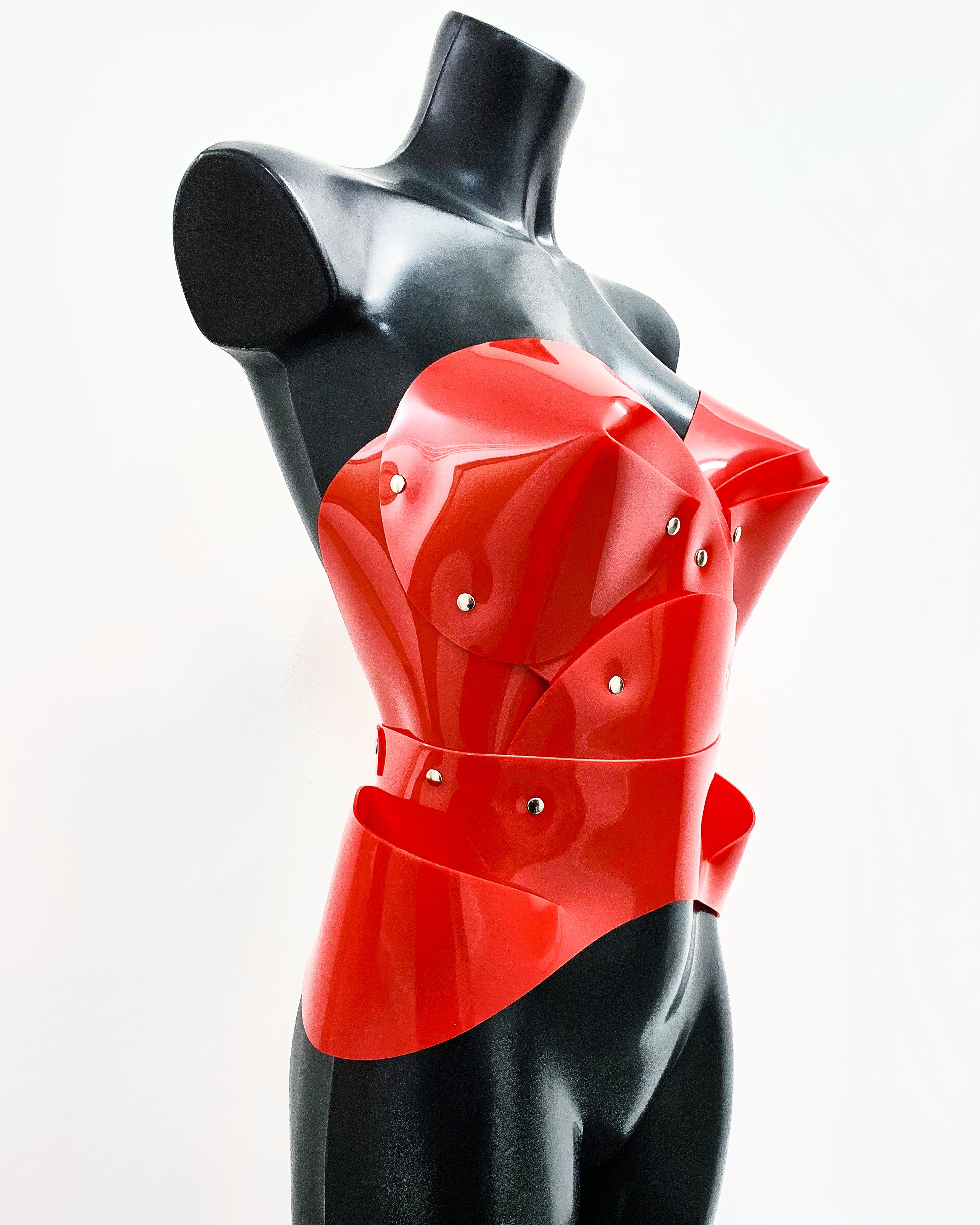 Jivomir Domoustchiev vegan vinyl Sculpture Bustier red love valentines