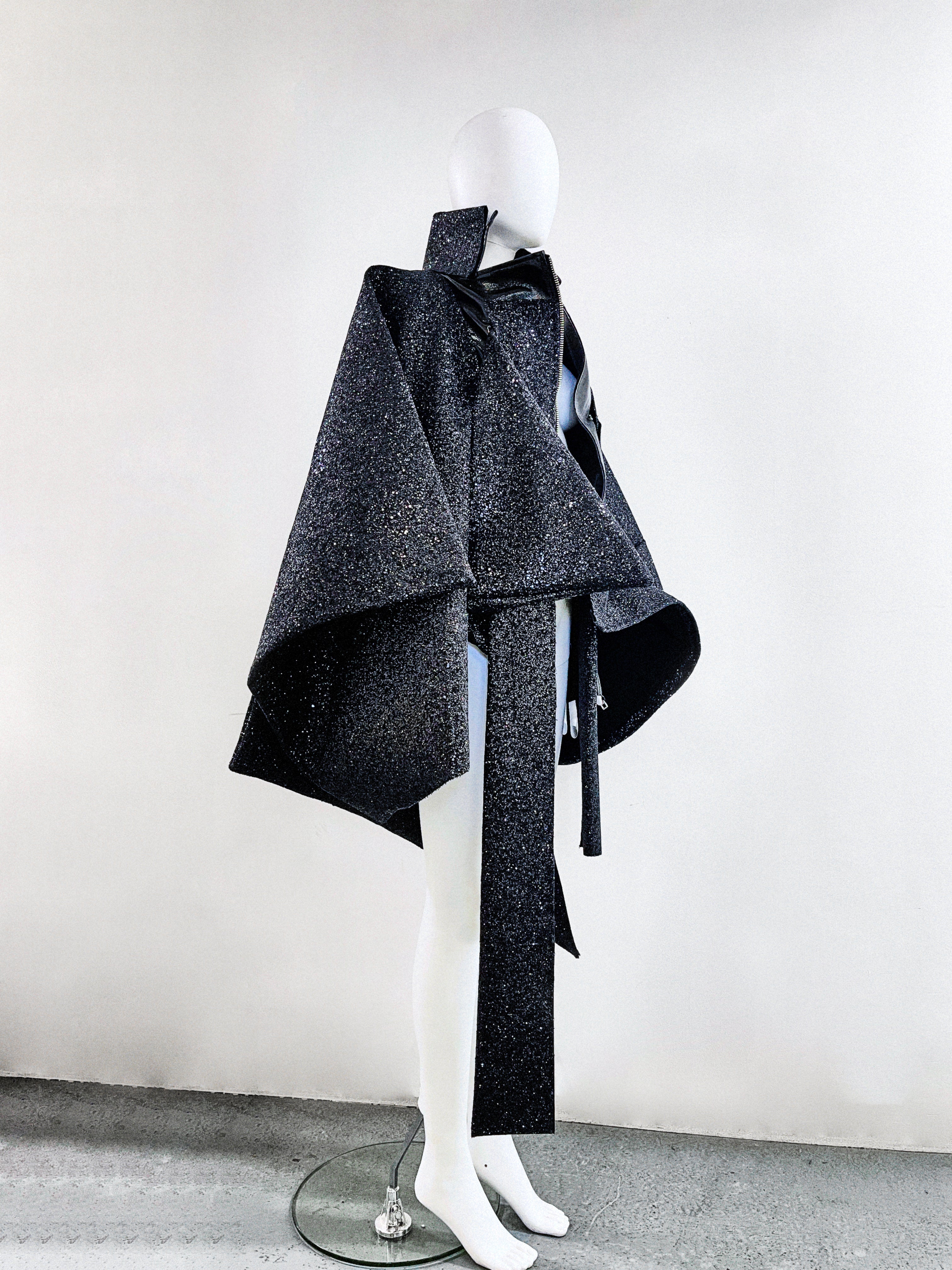 Jivomir Domoustchiev vegan vinyl pvc fashion wearable sculpture hand crafted to order only in East London Atelier independent luxury glitter coat jacket couture made to order custom