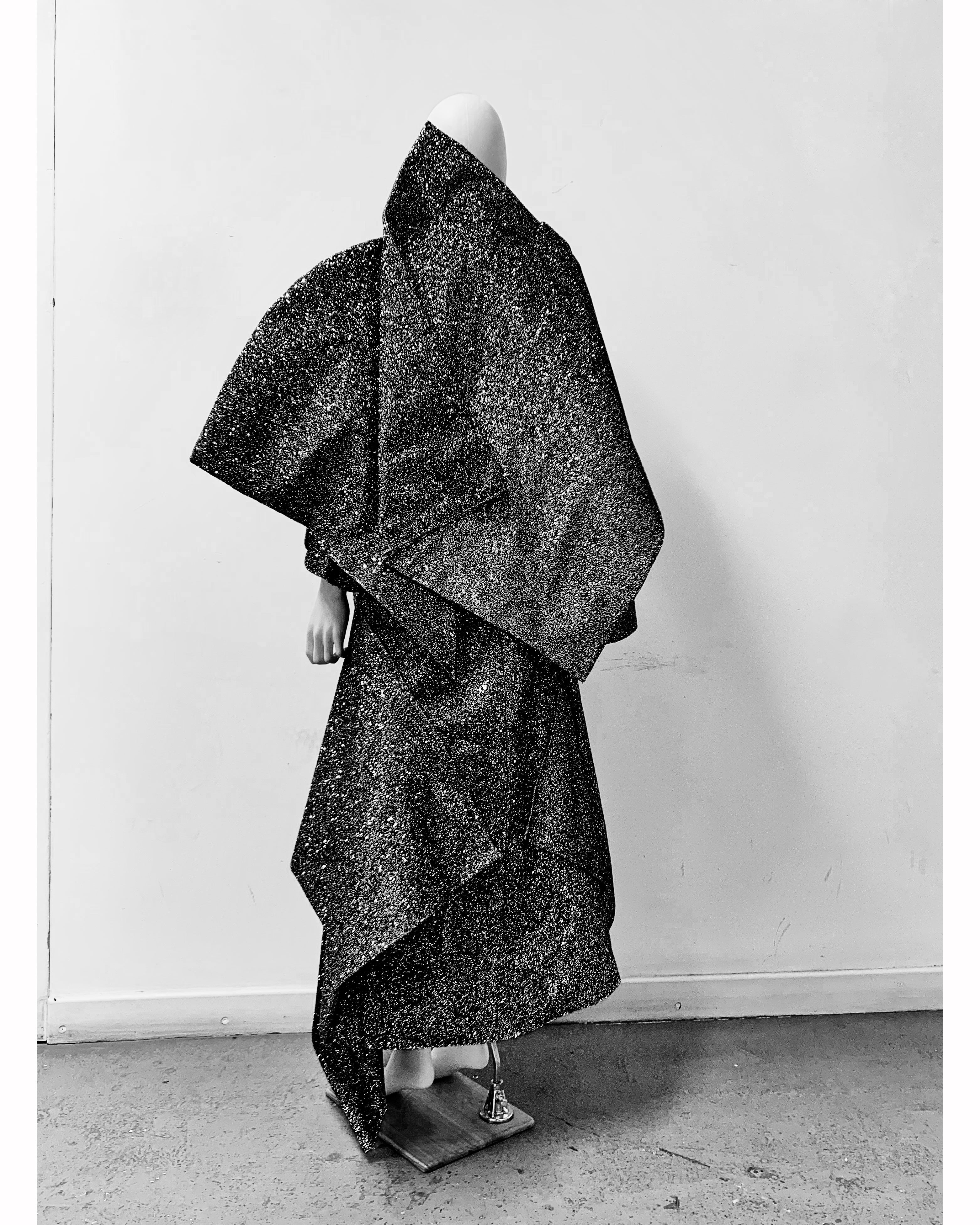 Jivomir Domoustchiev vegan vinyl pvc fashion wearable sculpture hand crafted to order only in East London Atelier independent luxury glitter sculpture coat designer art fashion