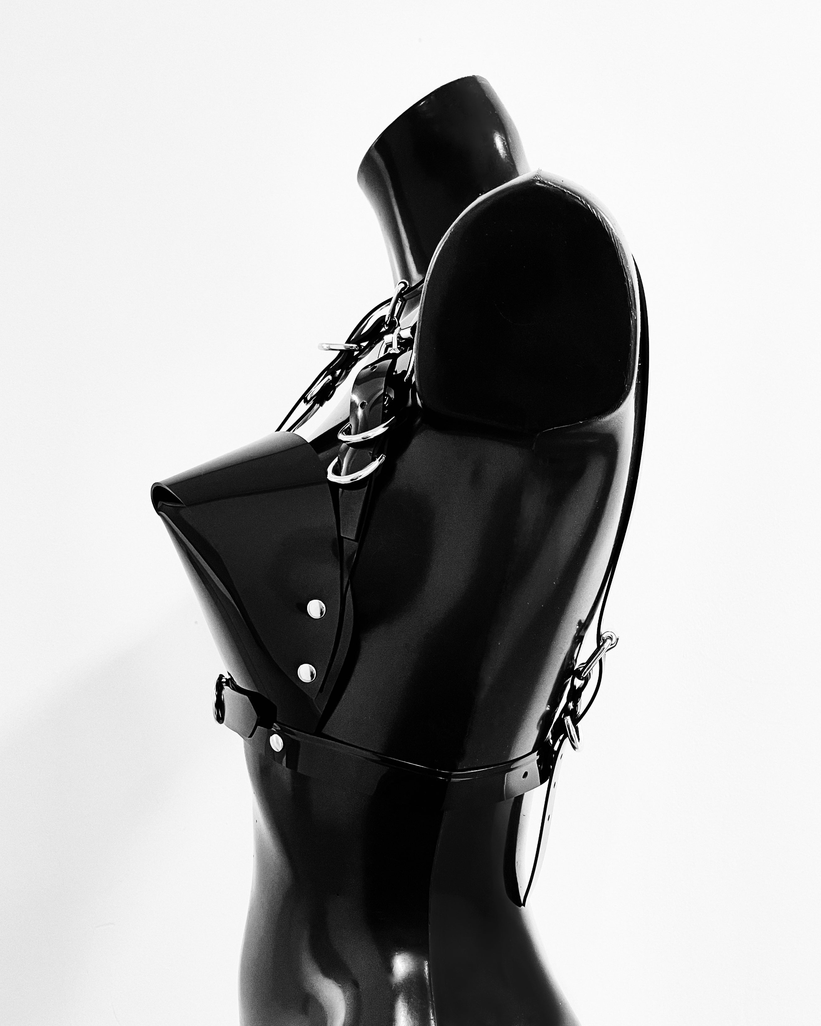 Jivomir Domoustchiev vegan vinyl pvc fashion wearable sculpture hand crafted to order only in East London Atelier independent luxury brand bras bustier corset