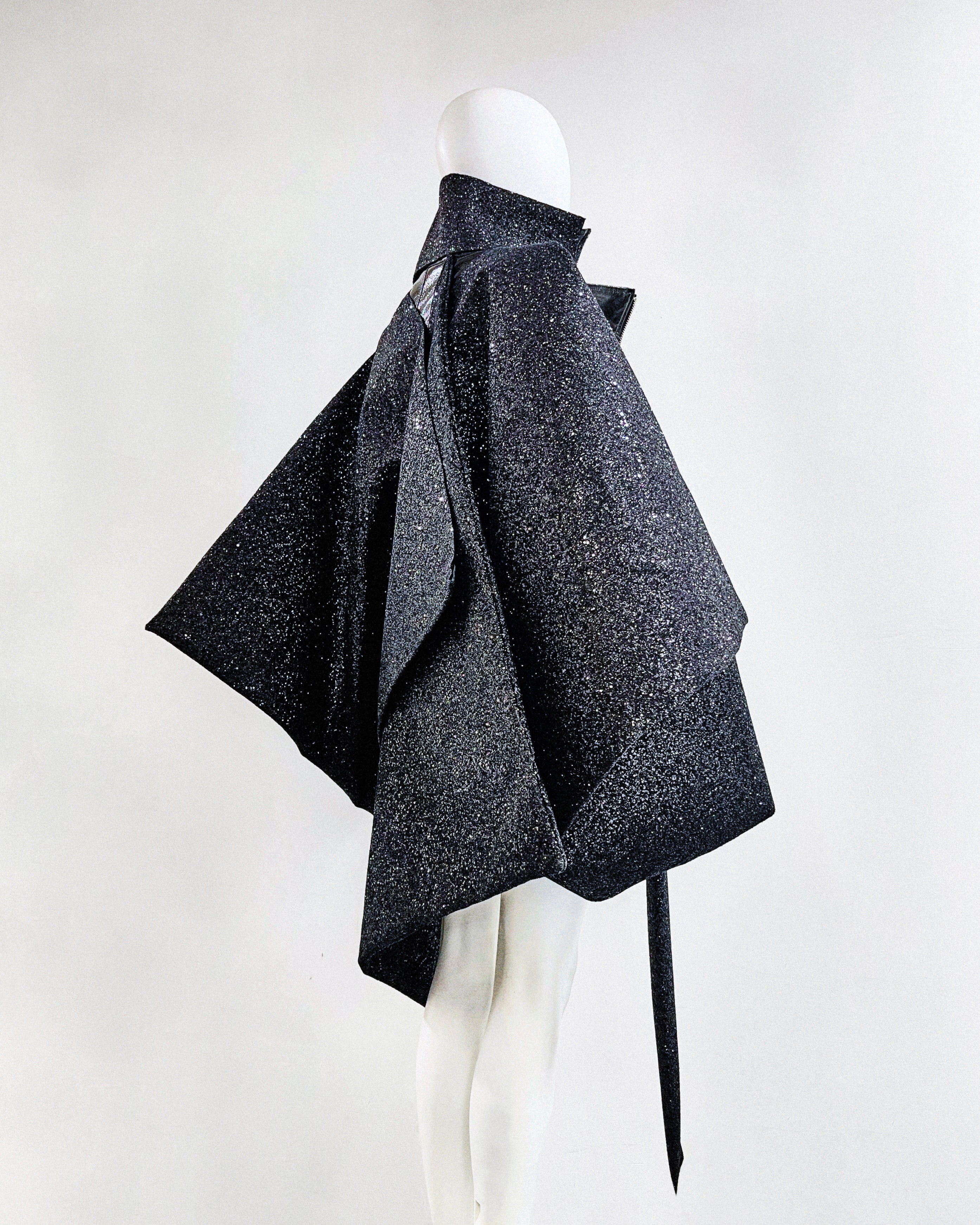 Jivomir Domoustchiev vegan vinyl pvc fashion wearable sculpture hand crafted to order only in East London Atelier independent luxury glitter coat jacket couture made to order custom