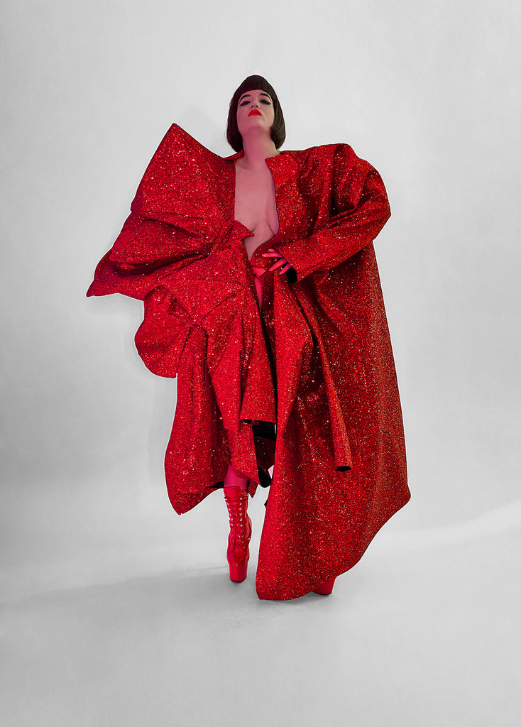 Half and Half Coat Jivomir Domoustchiev glitter star sculpture angular asymmetric couture coat