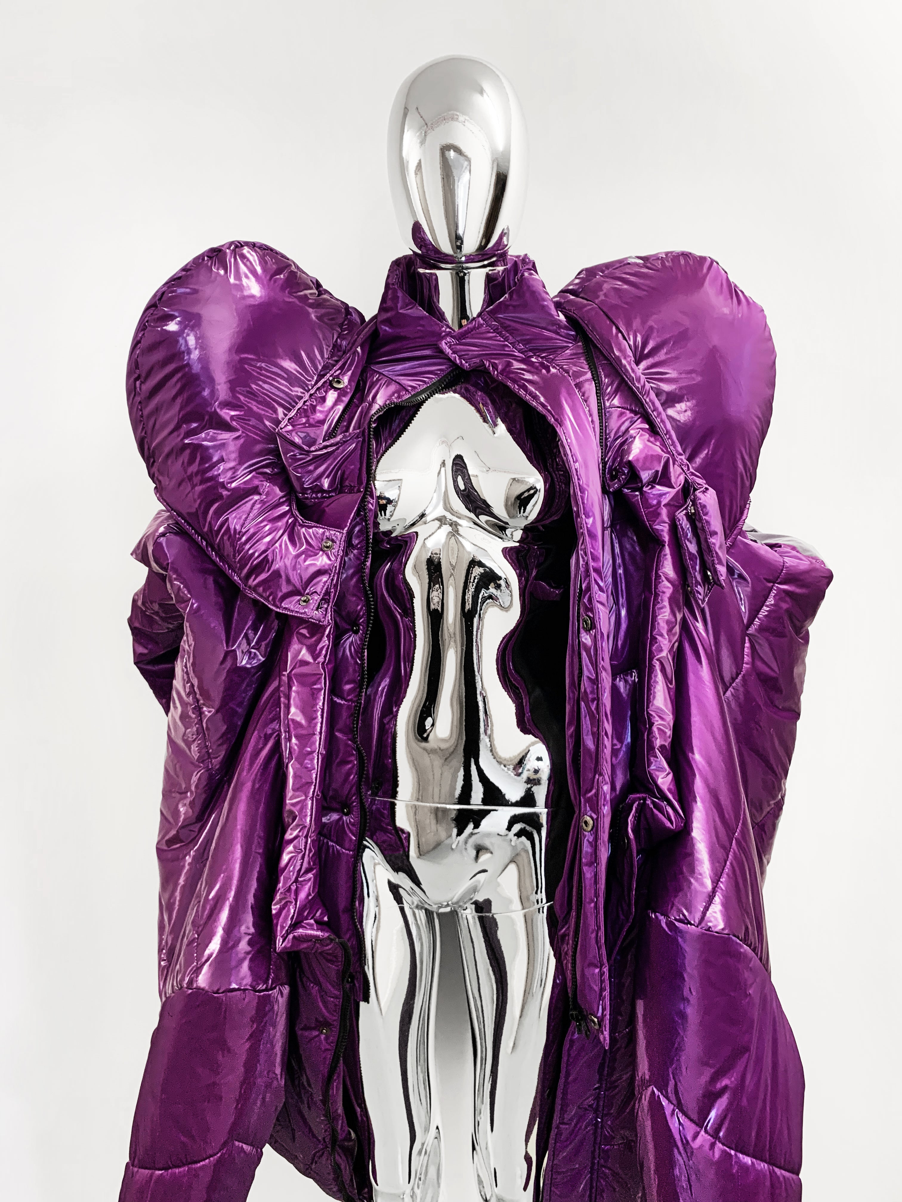 Jivomir Domoustchiev repurposed reimagine our future puffa coat jacket hand crafted to order only