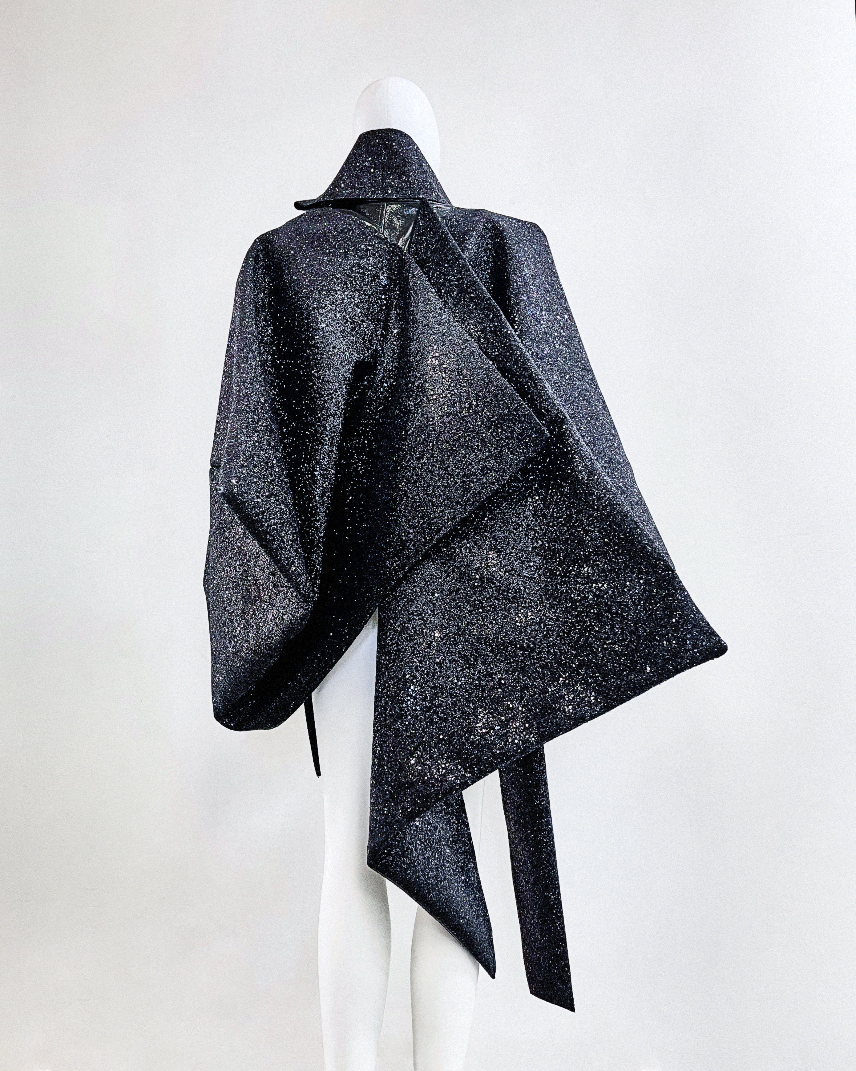 Jivomir Domoustchiev vegan vinyl pvc fashion wearable sculpture hand crafted to order only in East London Atelier independent luxury glitter coat jacket couture made to order custom