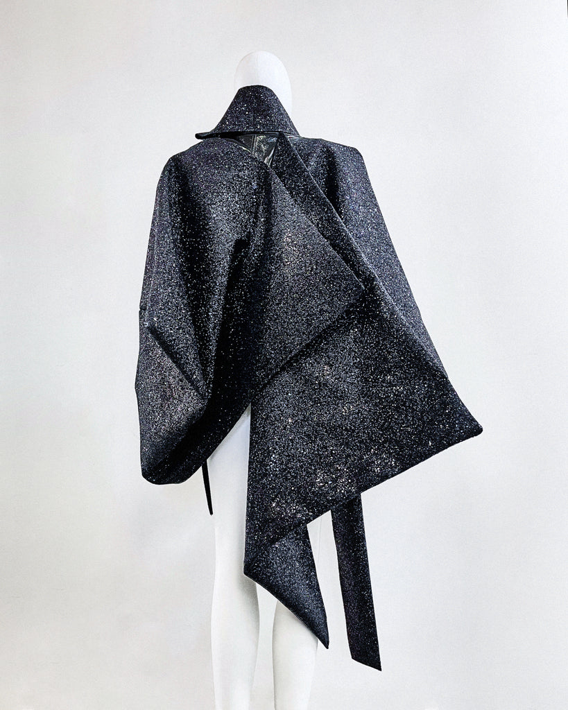 Jivomir Domoustchiev vegan vinyl pvc fashion wearable sculpture hand crafted to order only in East London Atelier independent luxury glitter coat jacket couture made to order custom 