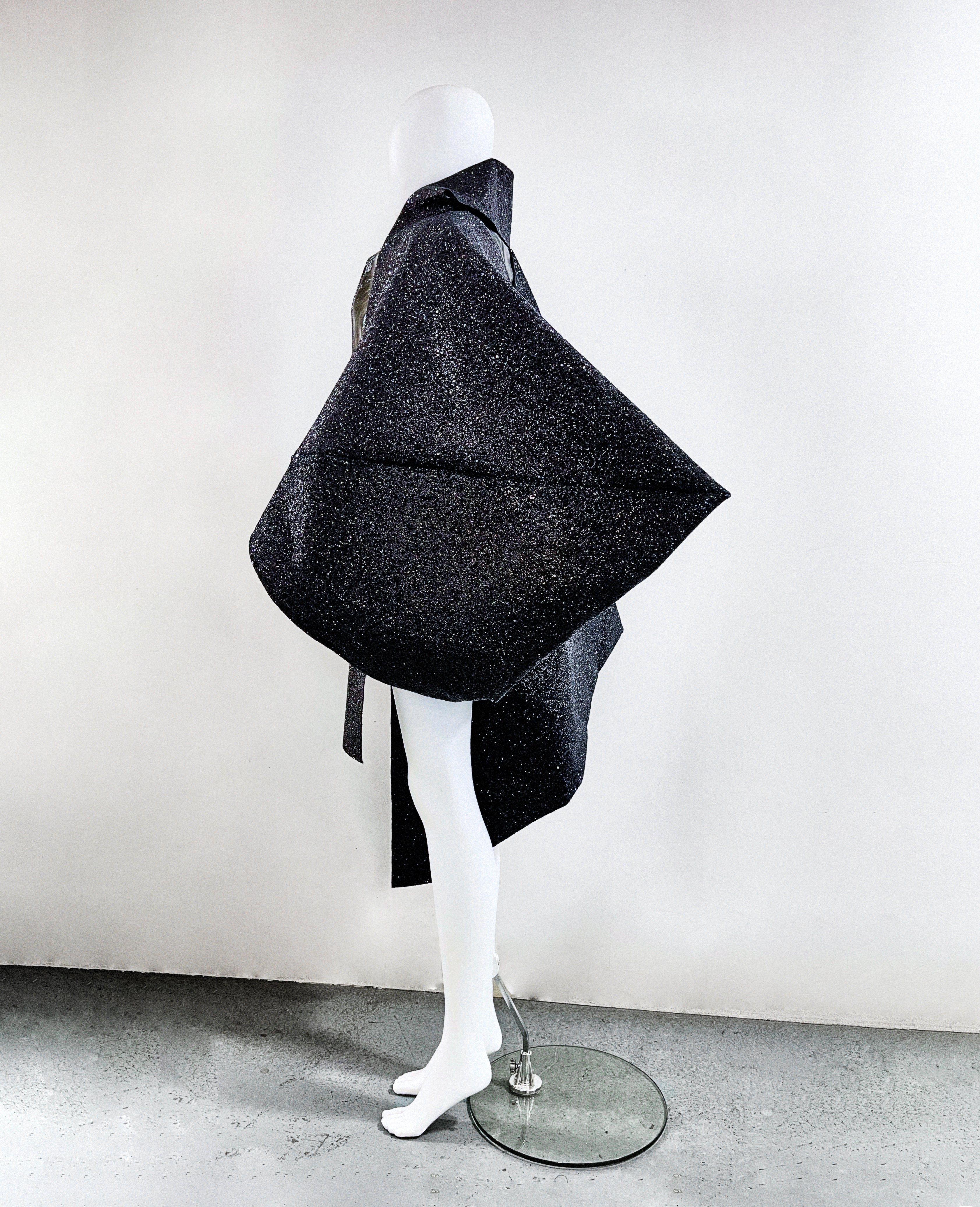 Jivomir Domoustchiev vegan vinyl pvc fashion wearable sculpture hand crafted to order only in East London Atelier independent luxury glitter coat jacket couture made to order custom