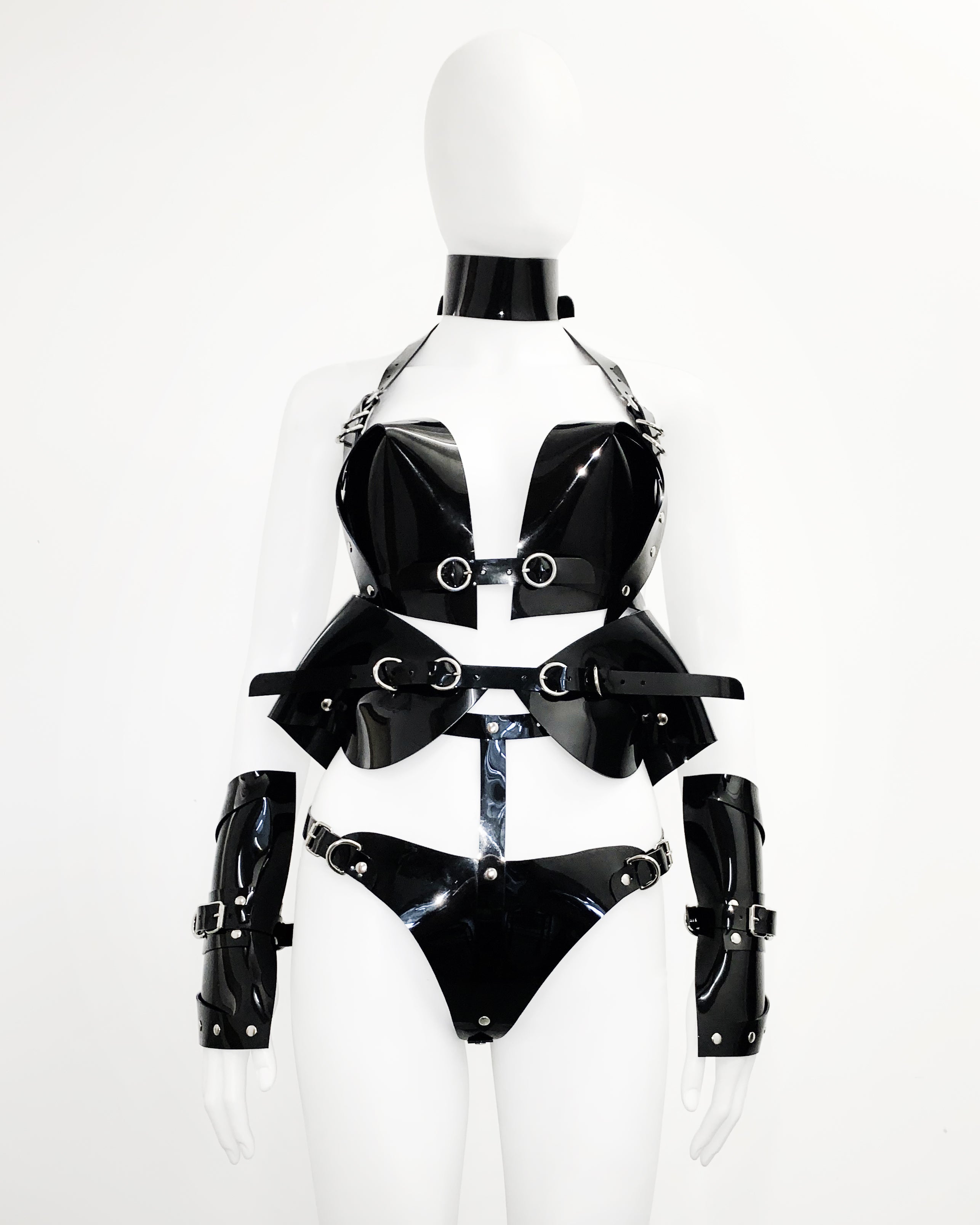 Jivomir Domoustchiev vegan vinyl pvc fashion wearable sculpture hand crafted to order only in East London Atelier independent luxury brand