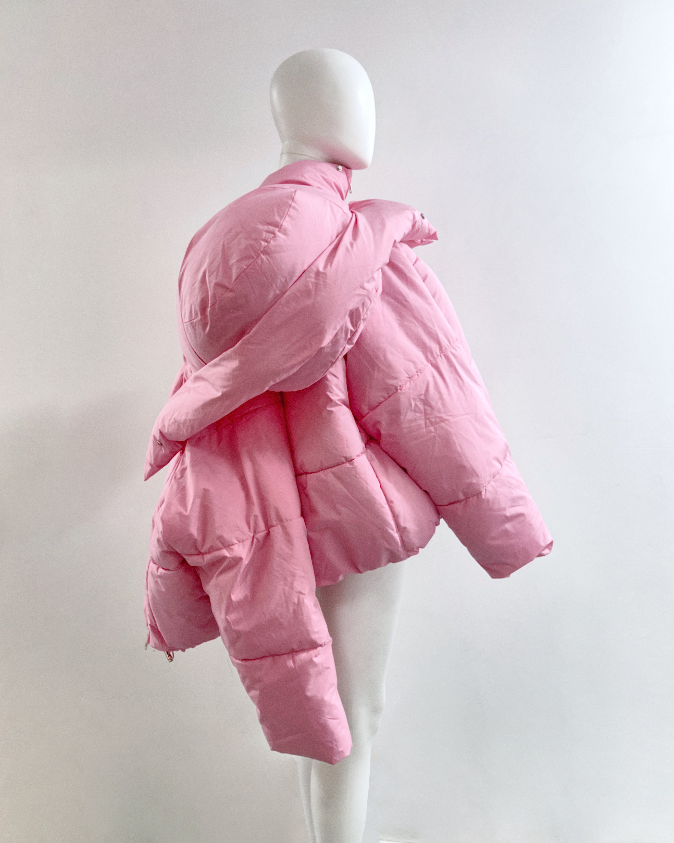 White Shoulder PUF Coat Jivomir Domoustchiev reimagined repurpose sculpture puffer jacket redesign limited edition drop custom made to order