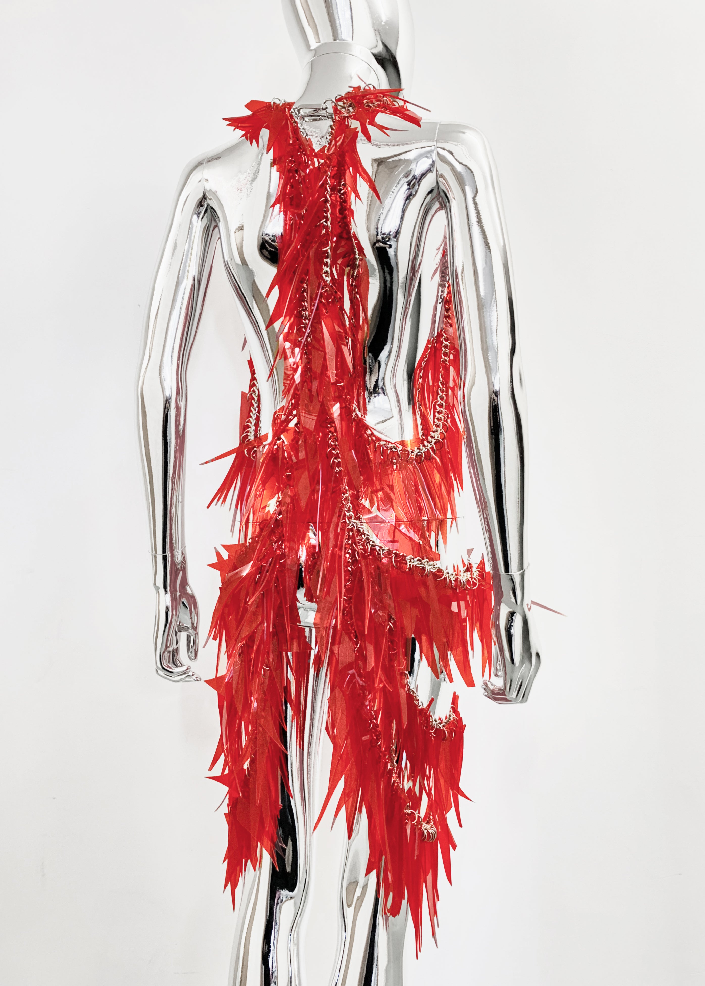 Jivomir Domoustchiev Tassel Chain Dress in off cuts vegan vinyl hand crafted to order in London