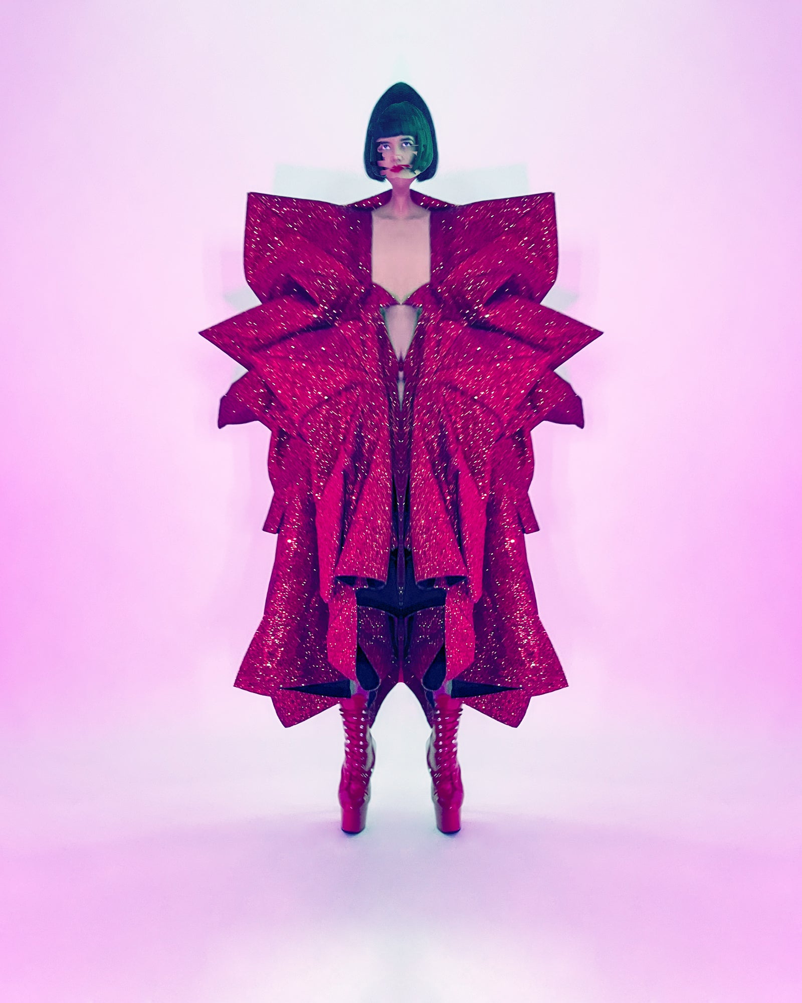 Half and Half Coat Jivomir Domoustchiev glitter star sculpture angular asymmetric couture coat