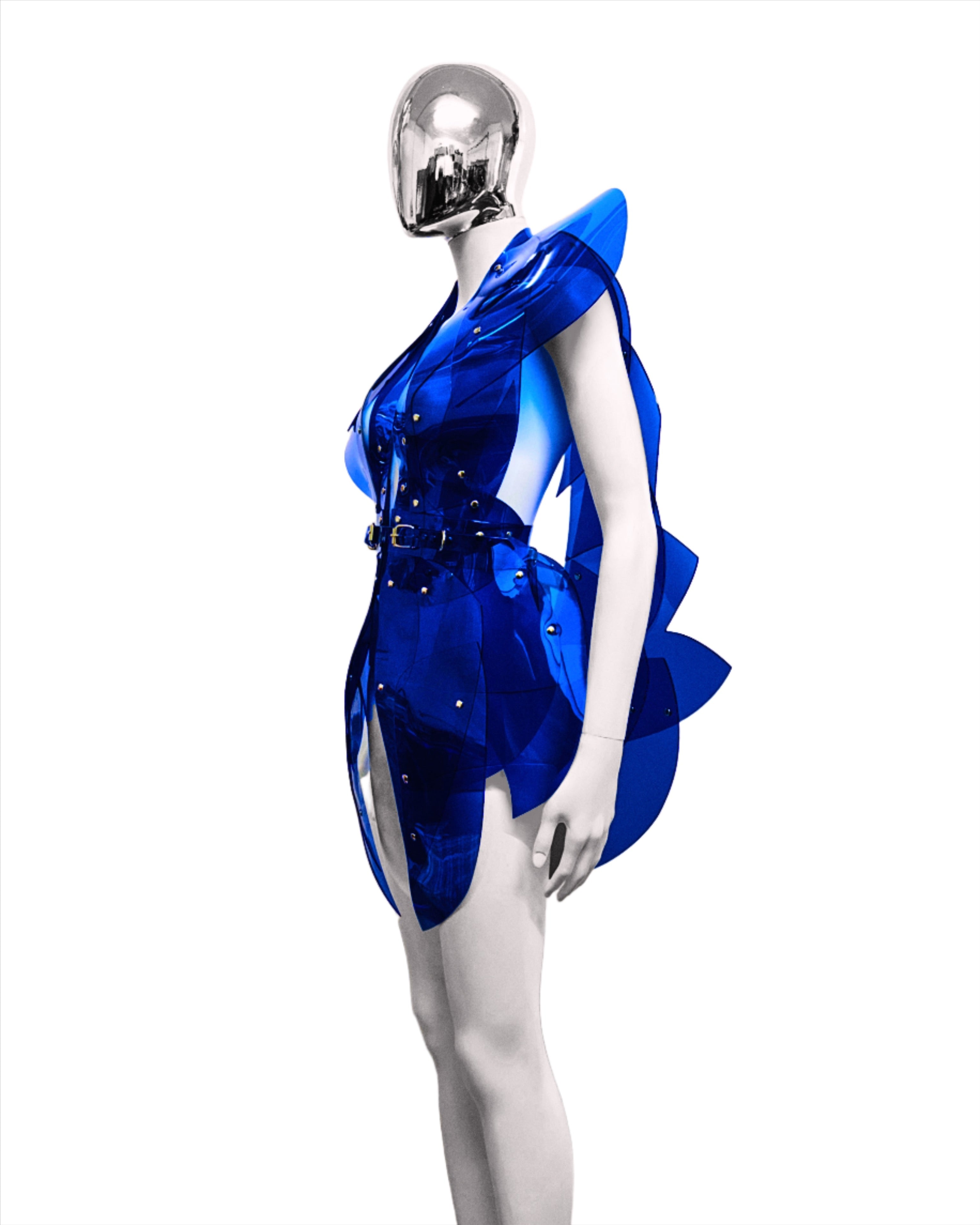 Jivomir Domoustchiev morphed transparent vegan vinyl pure Sculpture Galaxy coat. Beauty in symmetry artistic future expression