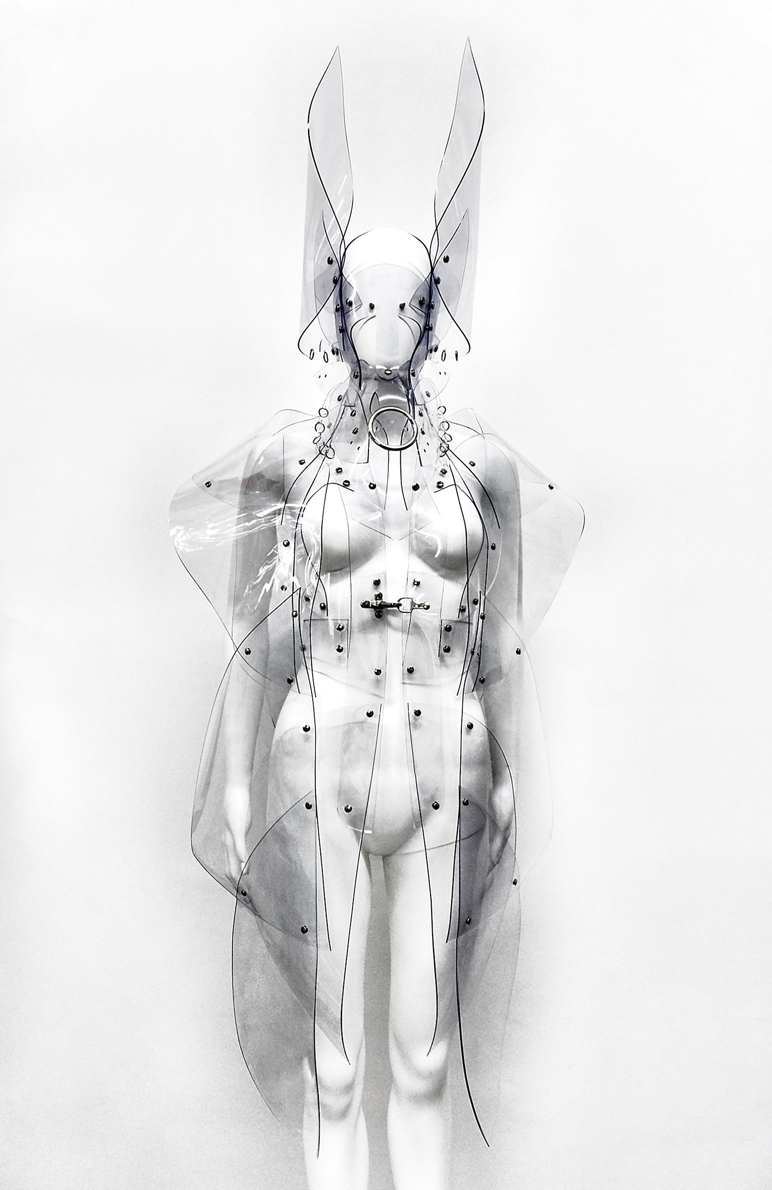 Jivomir Domoustchiev vegan vinyl pvc fashion wearable sculpture hand crafted to order only in East London Atelier independent luxury sculpture coat dress